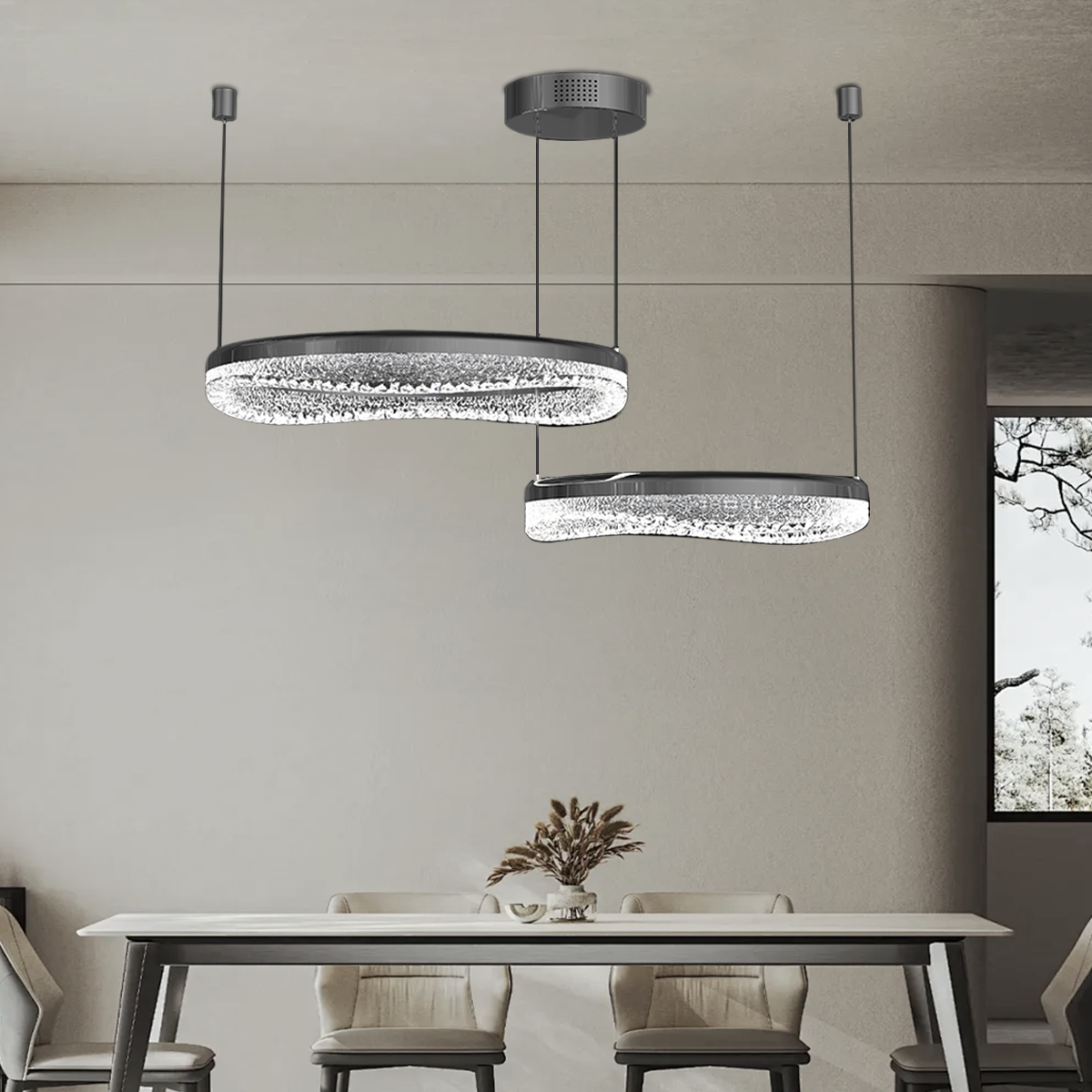 Pearl Black Wave LED Pendant Light in Aluminum Alloy