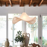 Brown & White Hat-Shaped Handwoven Rattan Pendant Light