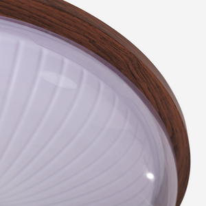 walnut ribbed acrylic ceiling light in a soft neutral room setting