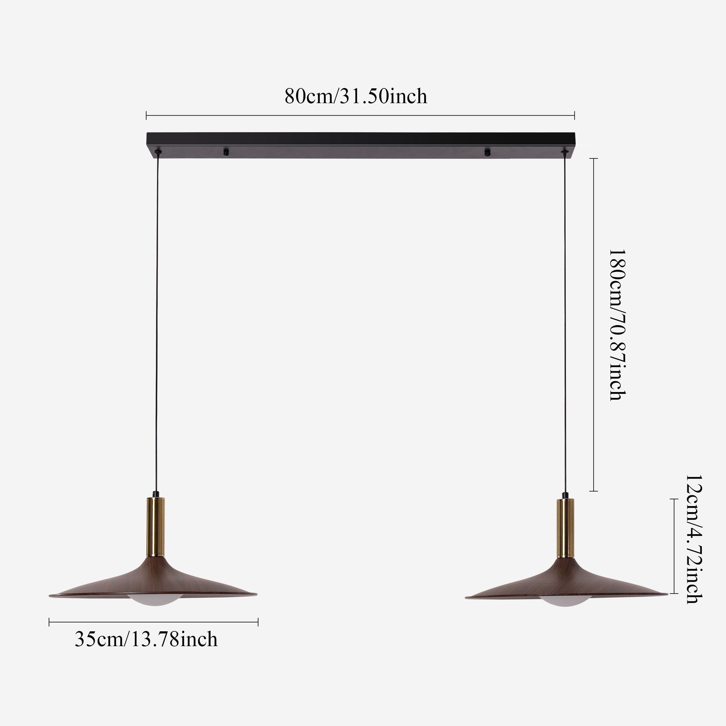 walnut double pendant light shown as a clean product view