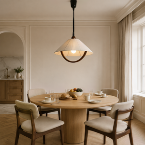 natural wood curved pendant light shown as a clean product view