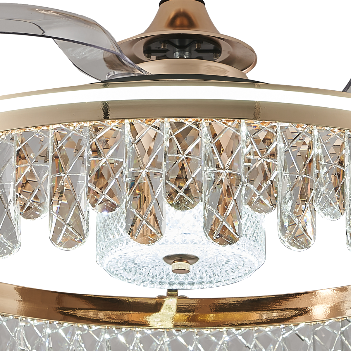 Elegant Quiet Ambiance Gold Crystal Ceiling Fan Light