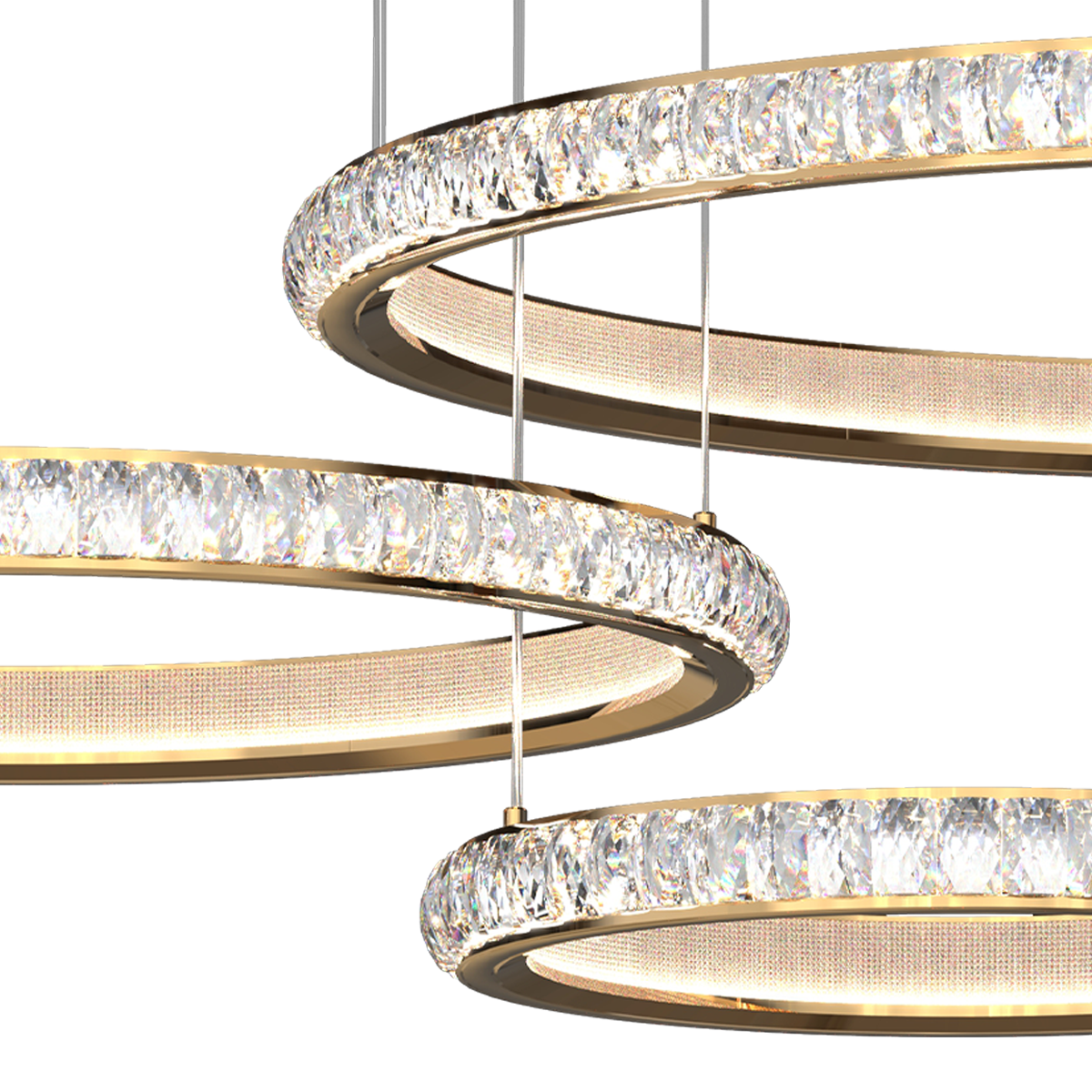 Modern Crystal LED Triple-Ring Pendant Light