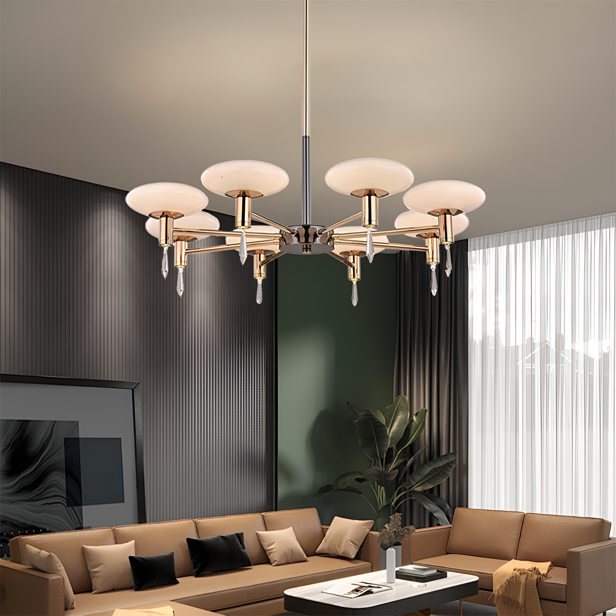 Modern Gold LED Chandelier with Glass Shades