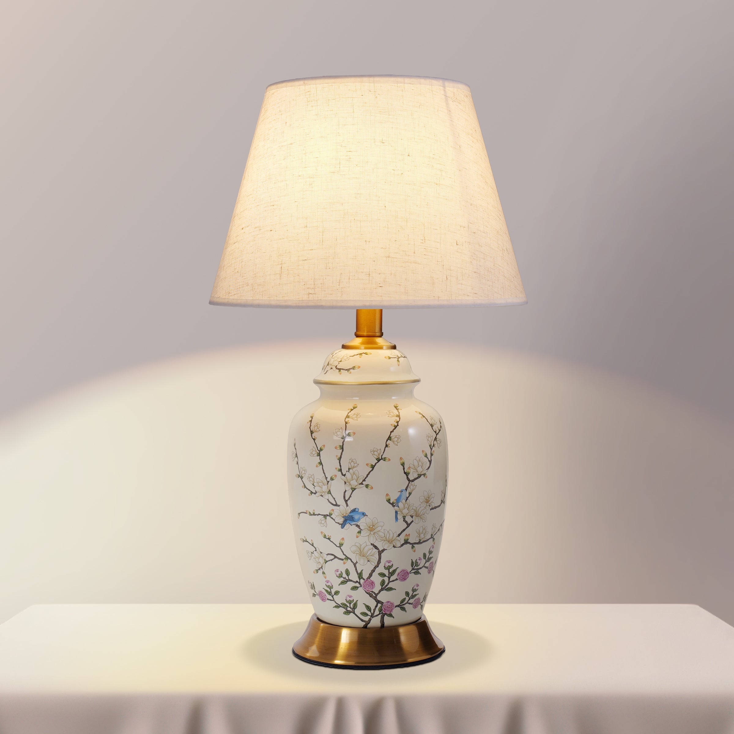 Chinoiserie Hand-Painted Ceramic Ginger Jar Table Lamp