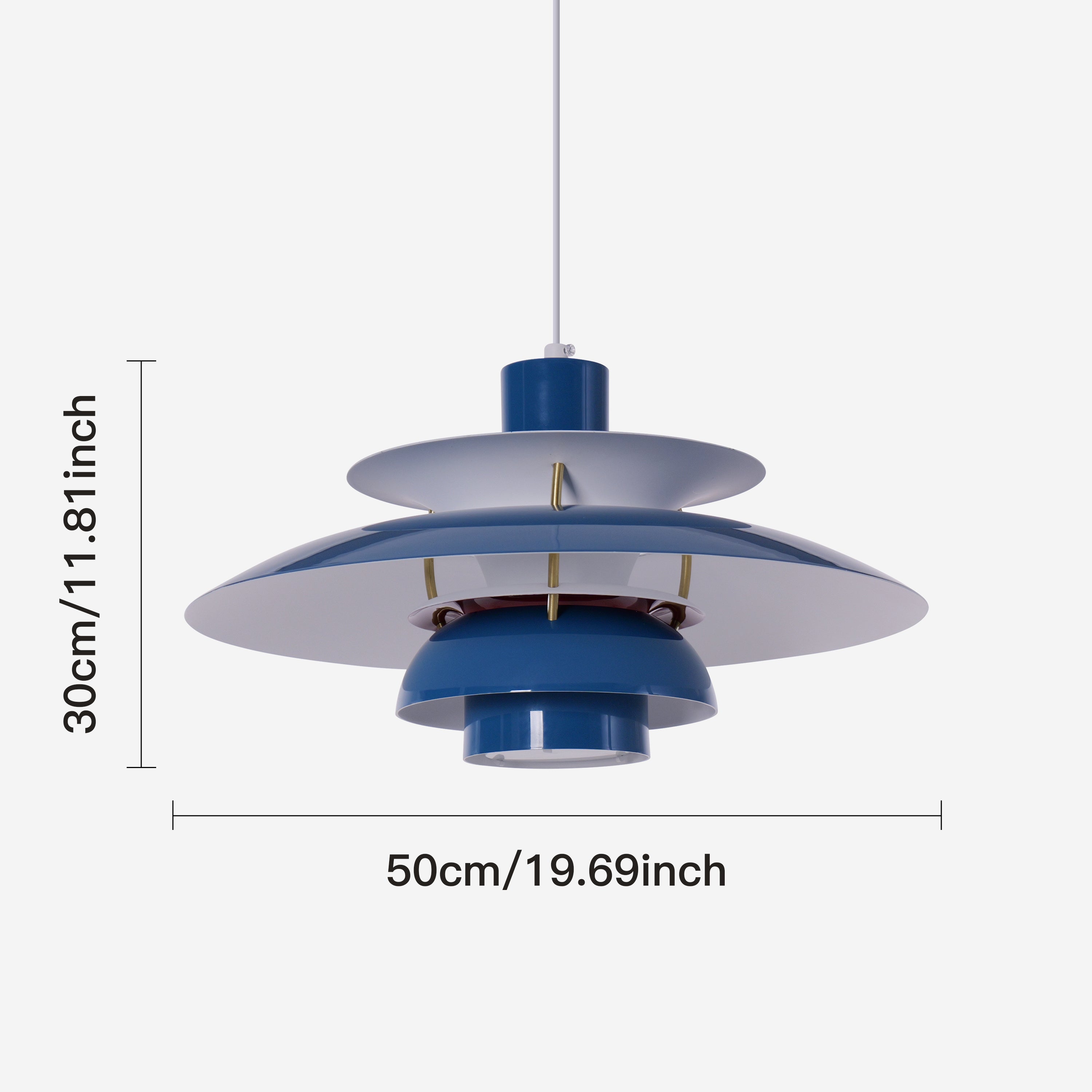 blue layered minimalist pendant light with shade and canopy details