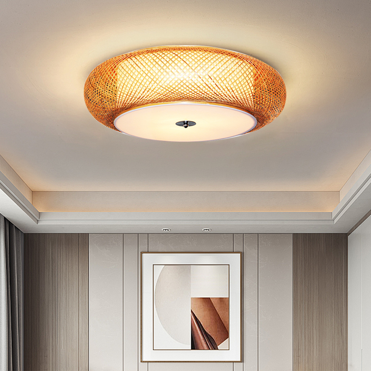 Zen Bamboo Weave Ceiling Light with Antique Charm