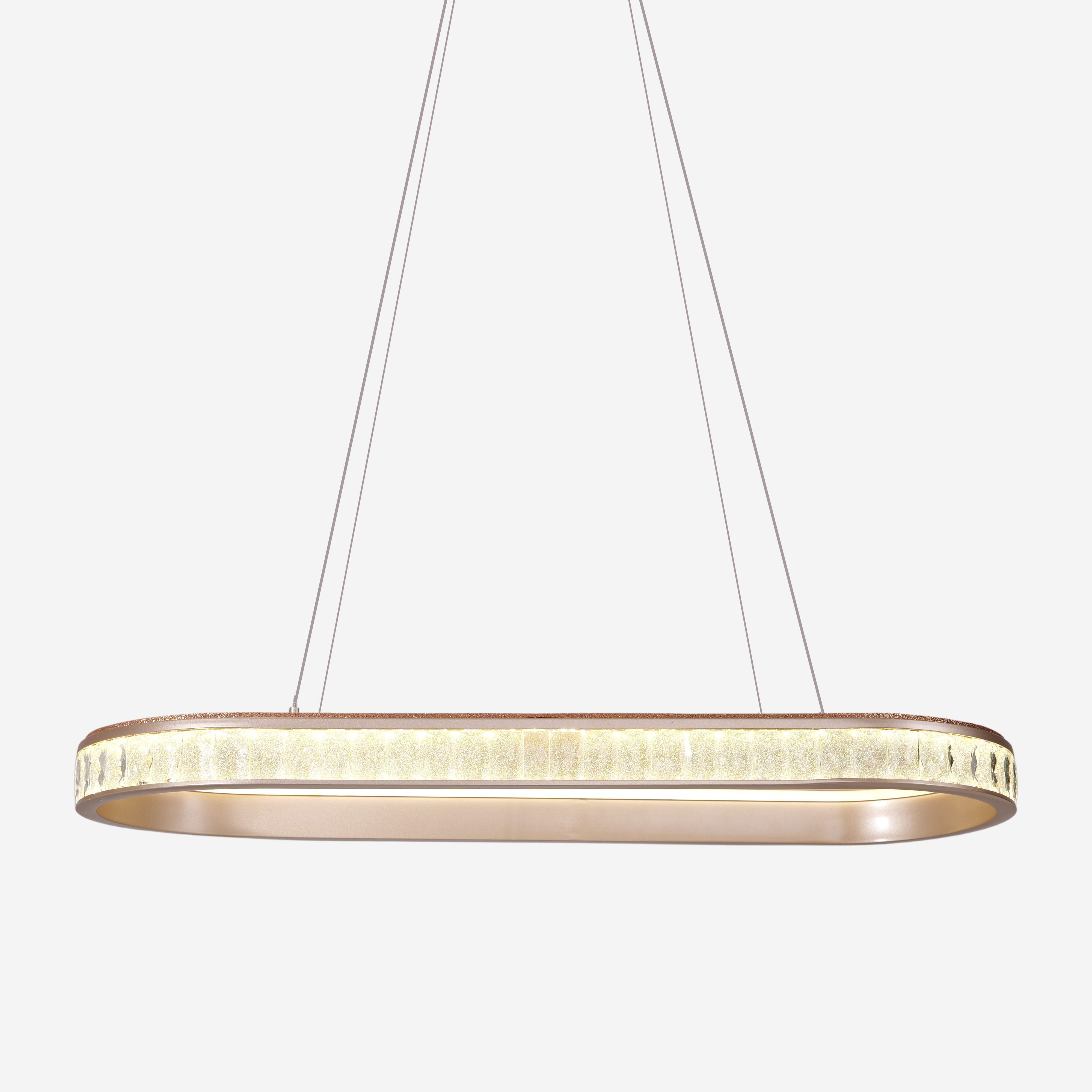 Elegant Champagne Gold Oval Pendant Light with Crystal Accents