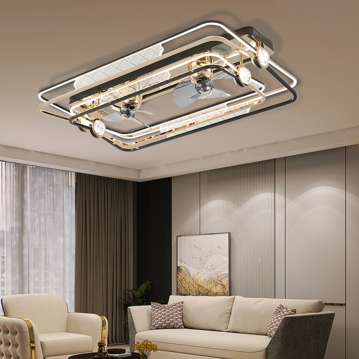 Modern Black Gold Aluminum Ceiling Fan Light