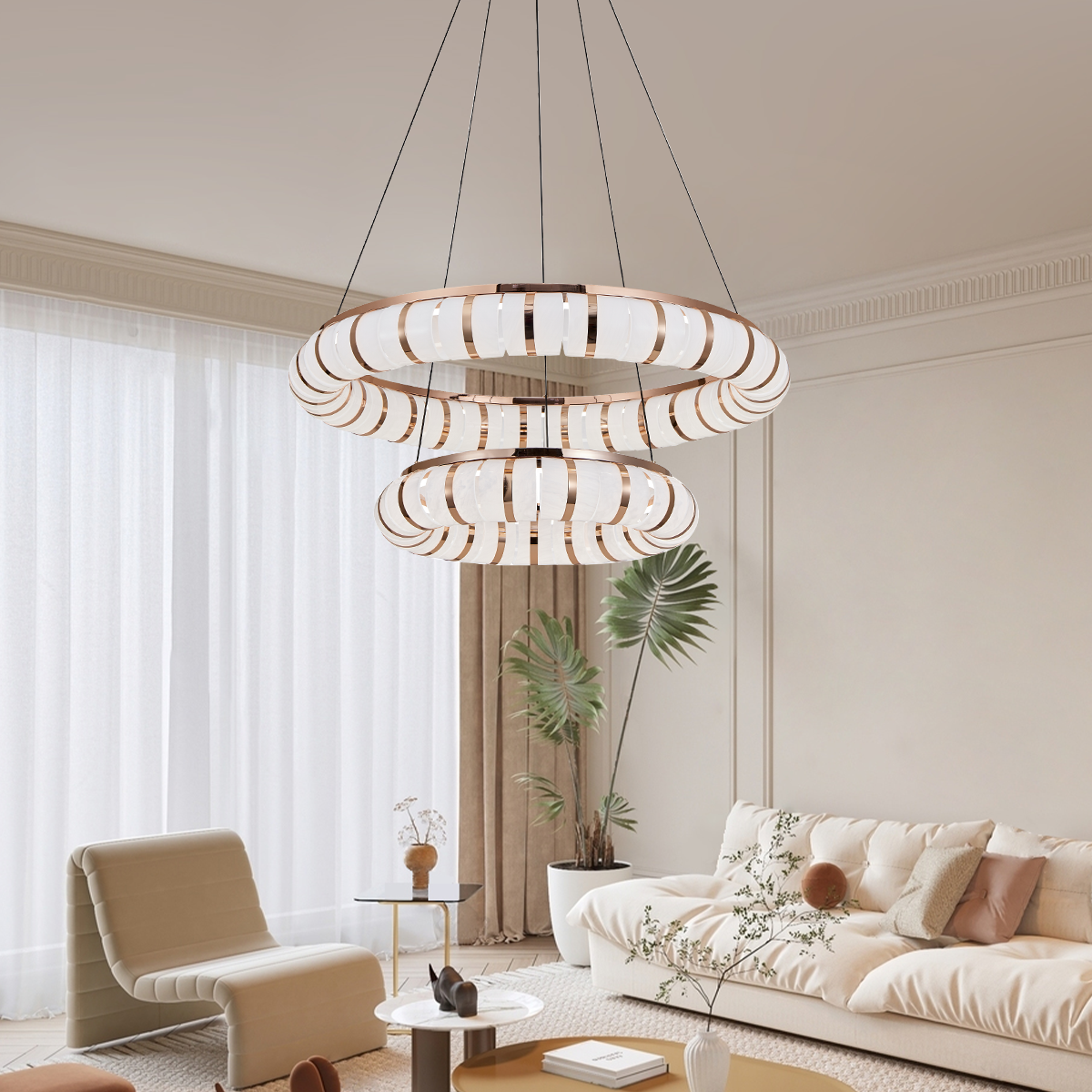 Dual-Ring Modern LED Pendant Light with Adjustable Suspension