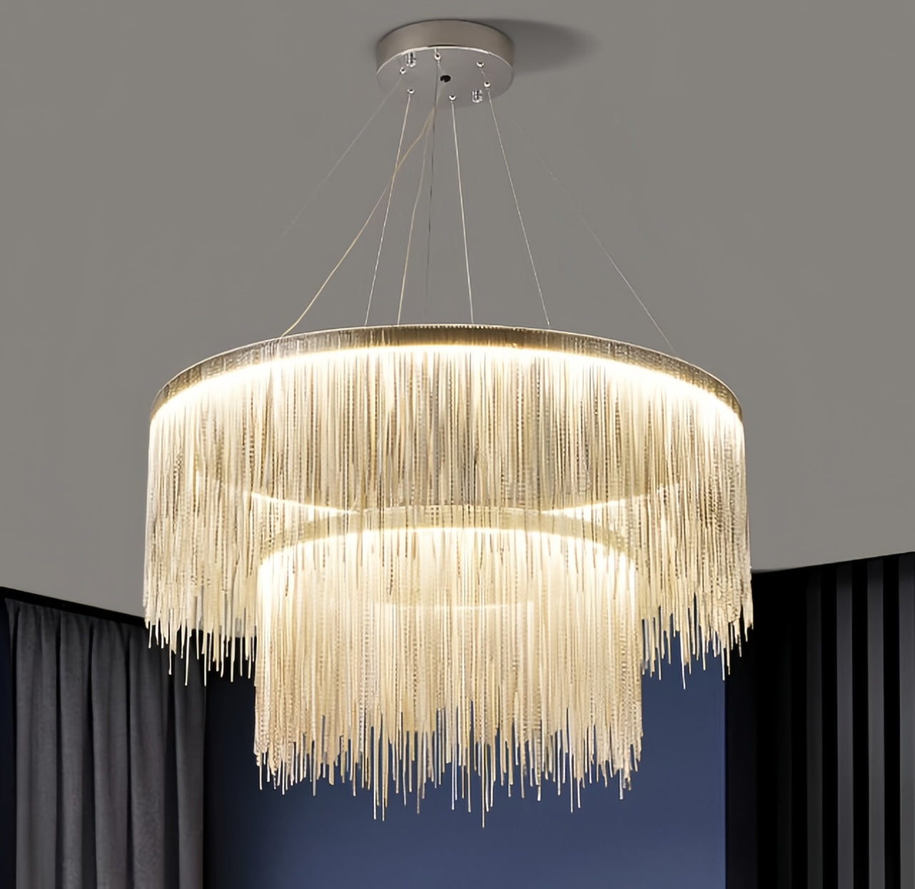 LED Modern Luxe Artistic Fringe Metal Chandelier Light