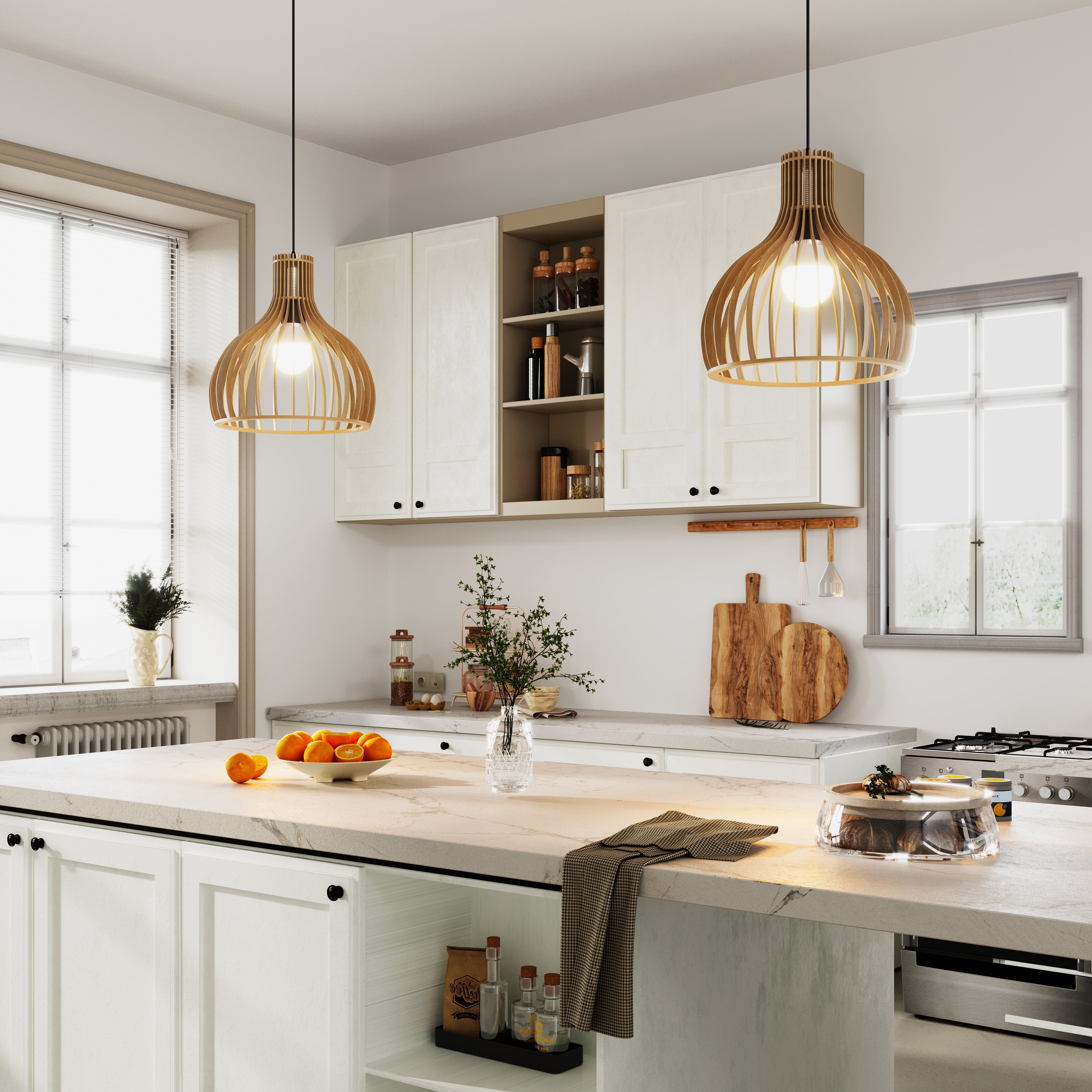 Shadome-Nordic Wooden Cage Hanging Pendant Light