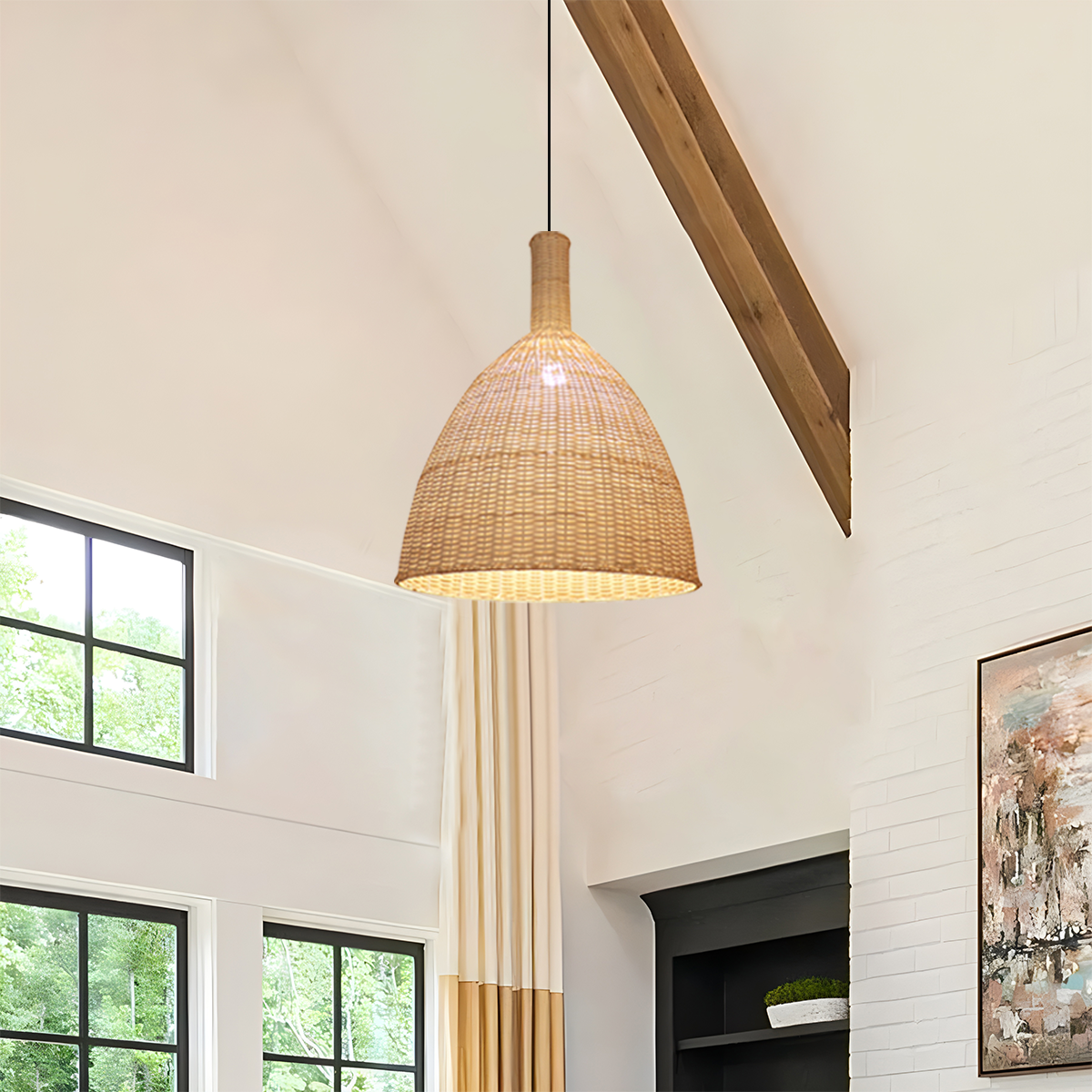 Natural Woven Grass Dome Pendant Light for Cozy Interiors