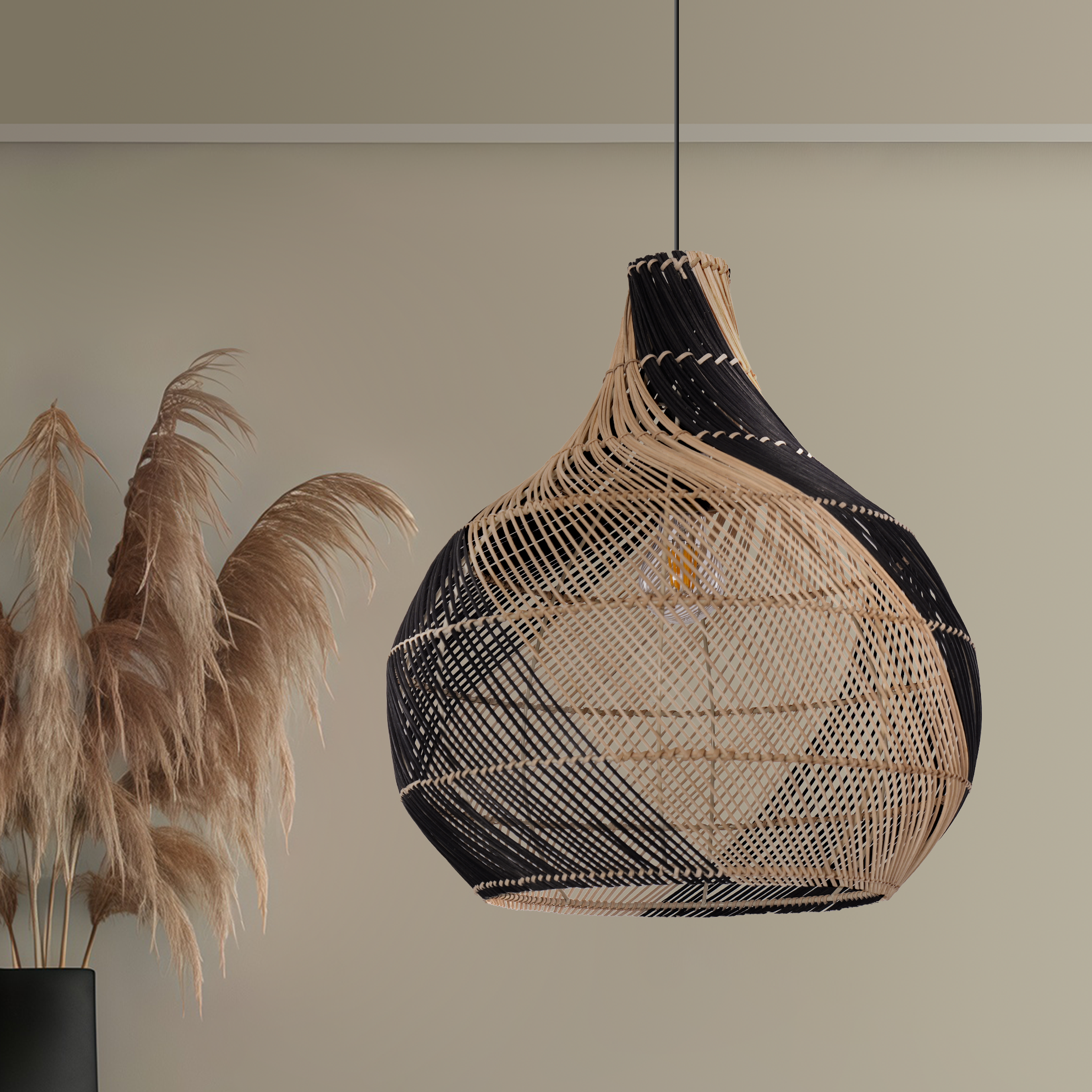 Japanese Simple Vase Shaped Handwoven Rattan Pendant Light