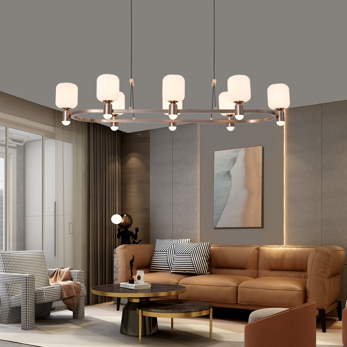 Modern Minimalist Luxury Bronze Chandelier with Acrylic Shades