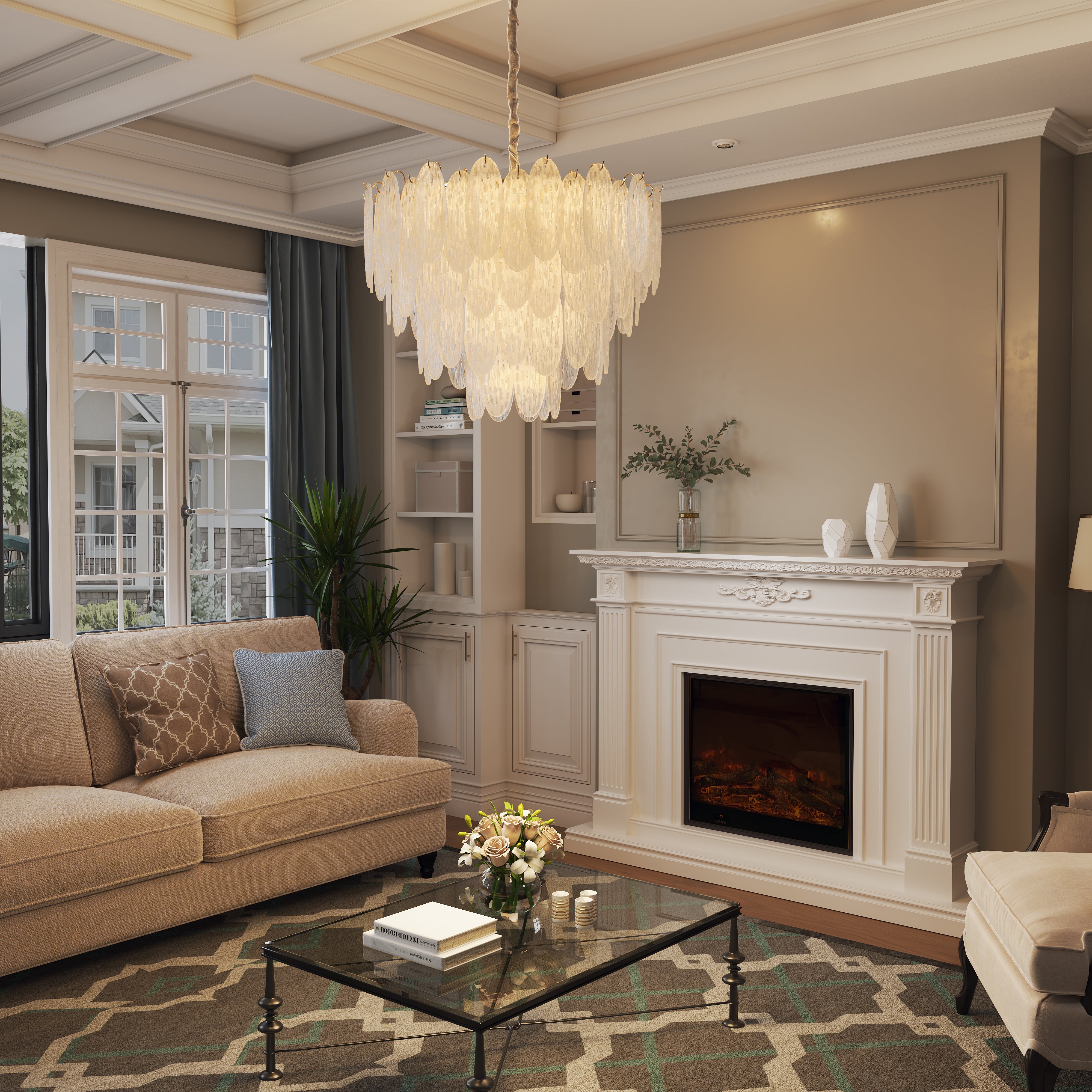 Arvia-Elegant Layered Champagne Gold Glass Pendant Lights