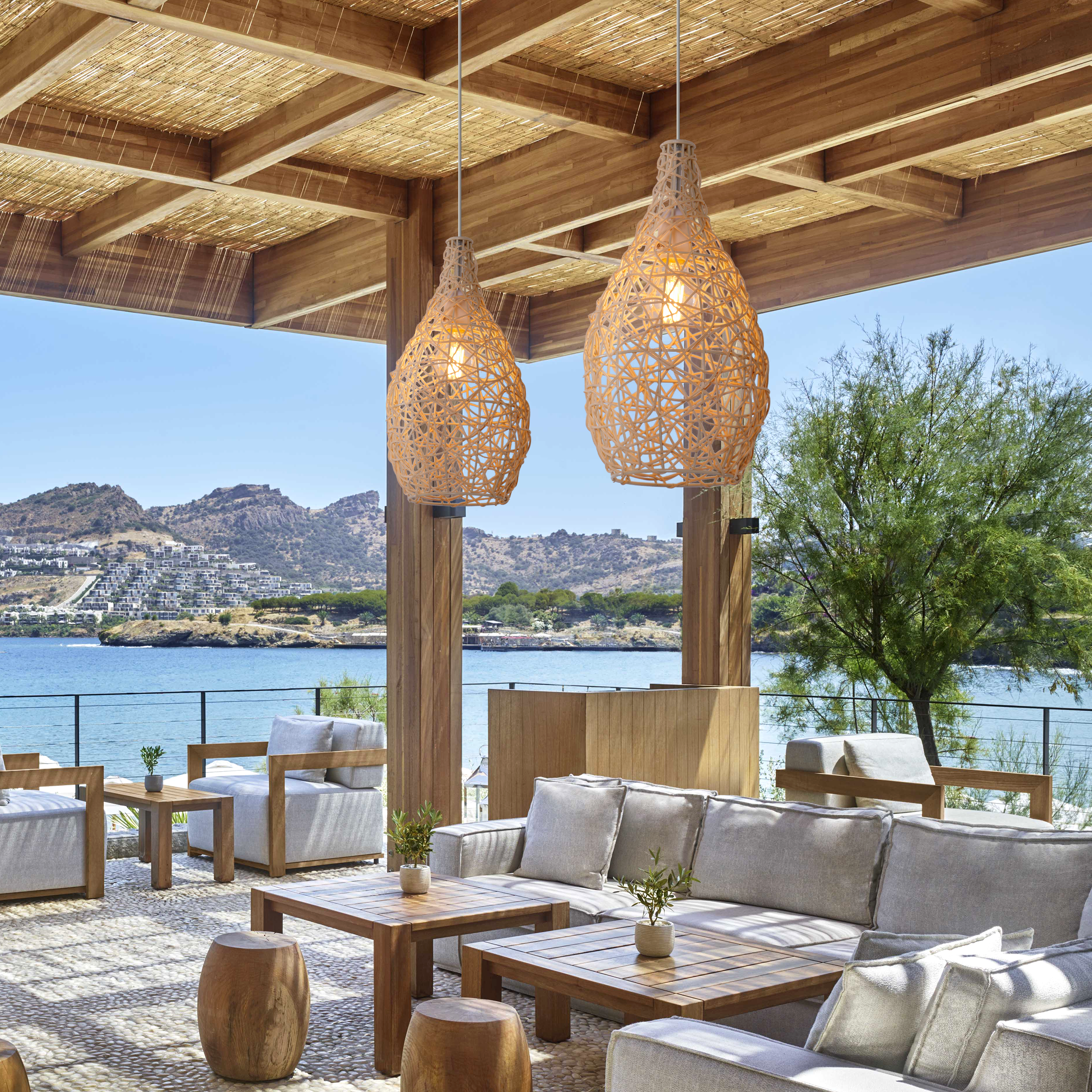 Natural Rattan and Bamboo Pendant Light with Iron Frame
