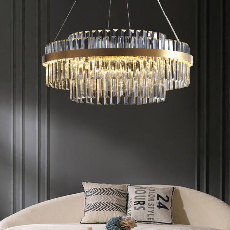 Tiered Crystal LED Pendant Light in Brass Ring