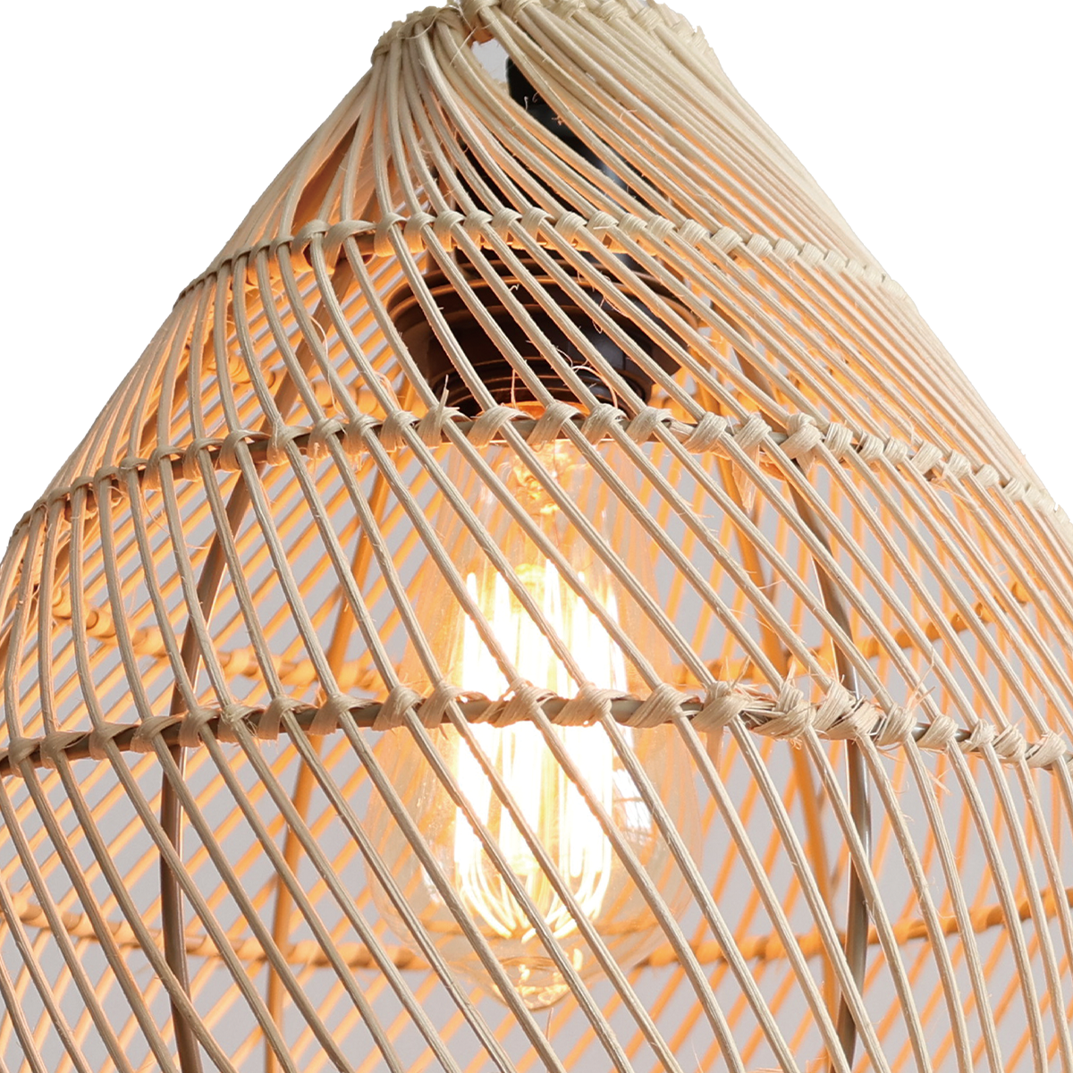 Handwoven Boho Teardrop Design Rattan Iron Pendant Light