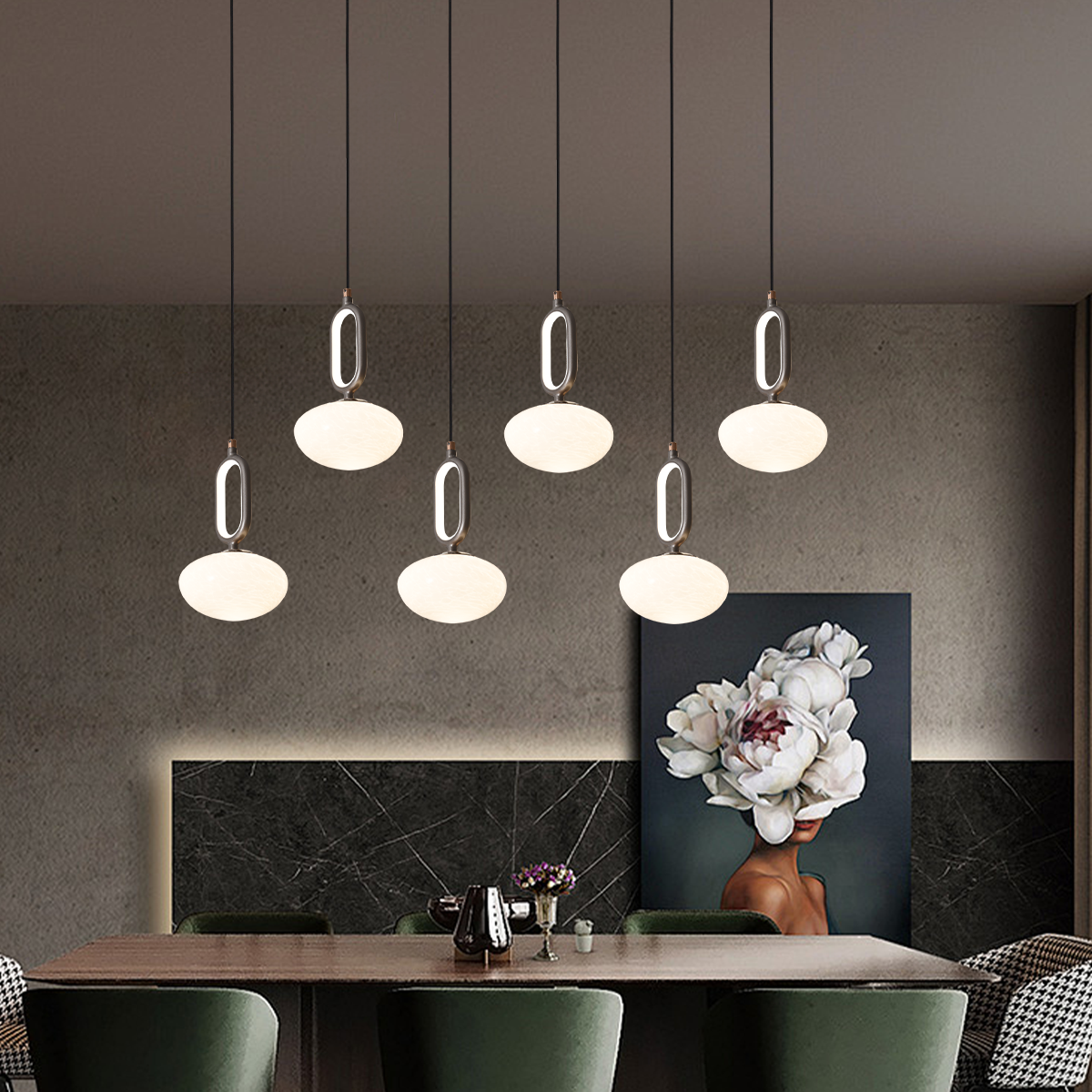 Cloud Glass Pendant Light with Tri-Colour LED and Metal Frame