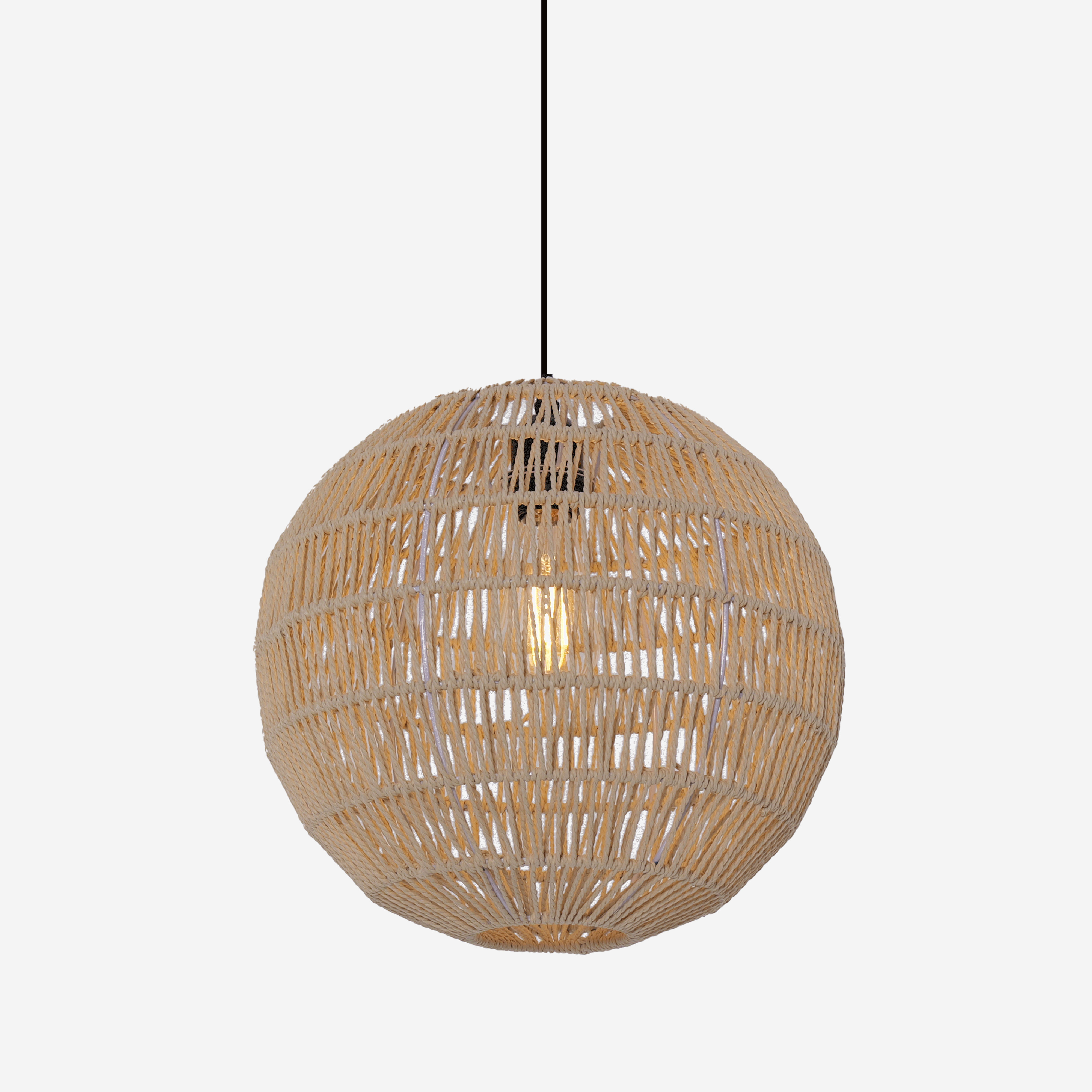 Handwoven Cotton Rope and Iron Round Pendant Light for Cozy Spaces