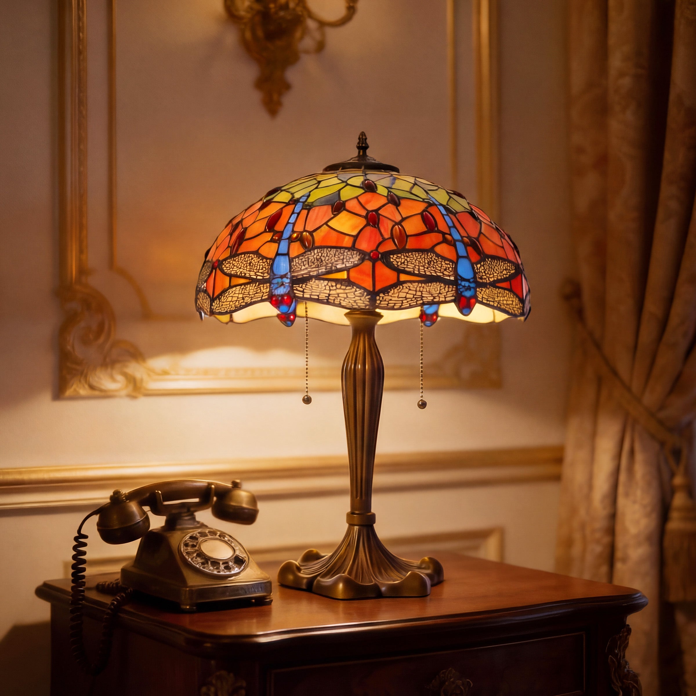 Tiffany Table Lamp | Handcrafted Stained Glass Dragonfly Series Blue Dragonfly