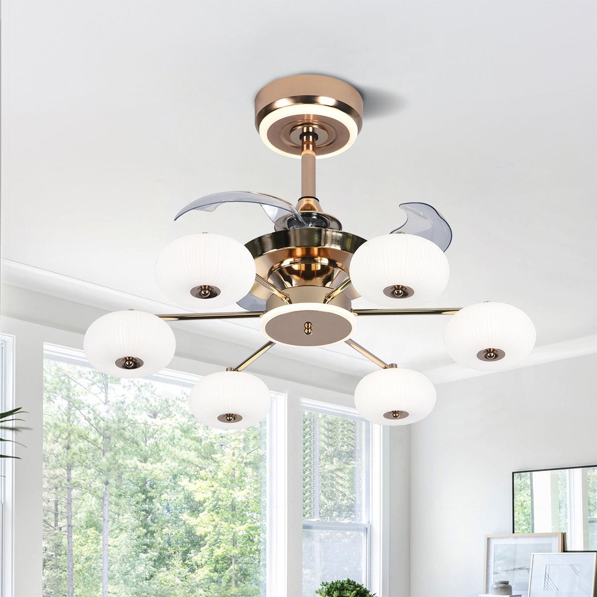 Quiet Copper Acrylic Fan Light with 6-Speed Control