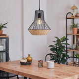 Glyph-Geometric Rattan and Iron Pendant Light for Dining, Kitchen, and Living Rooms