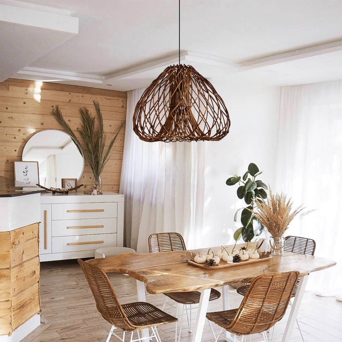 Natural Woven Rattan Pendant Light for Rustic Interiors