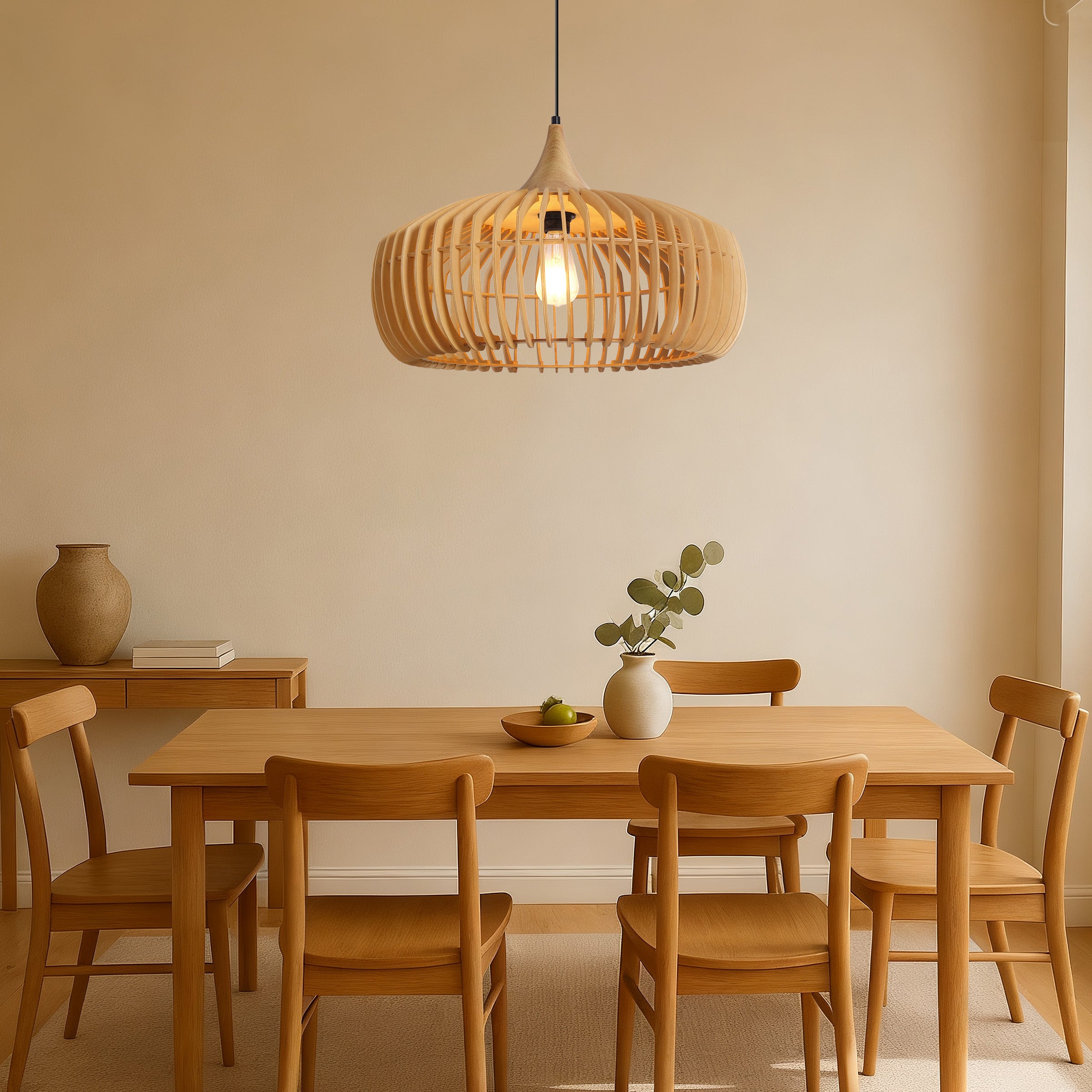 Handmade Wood Pendant Light Fixture – Warm Natural Style Lighting