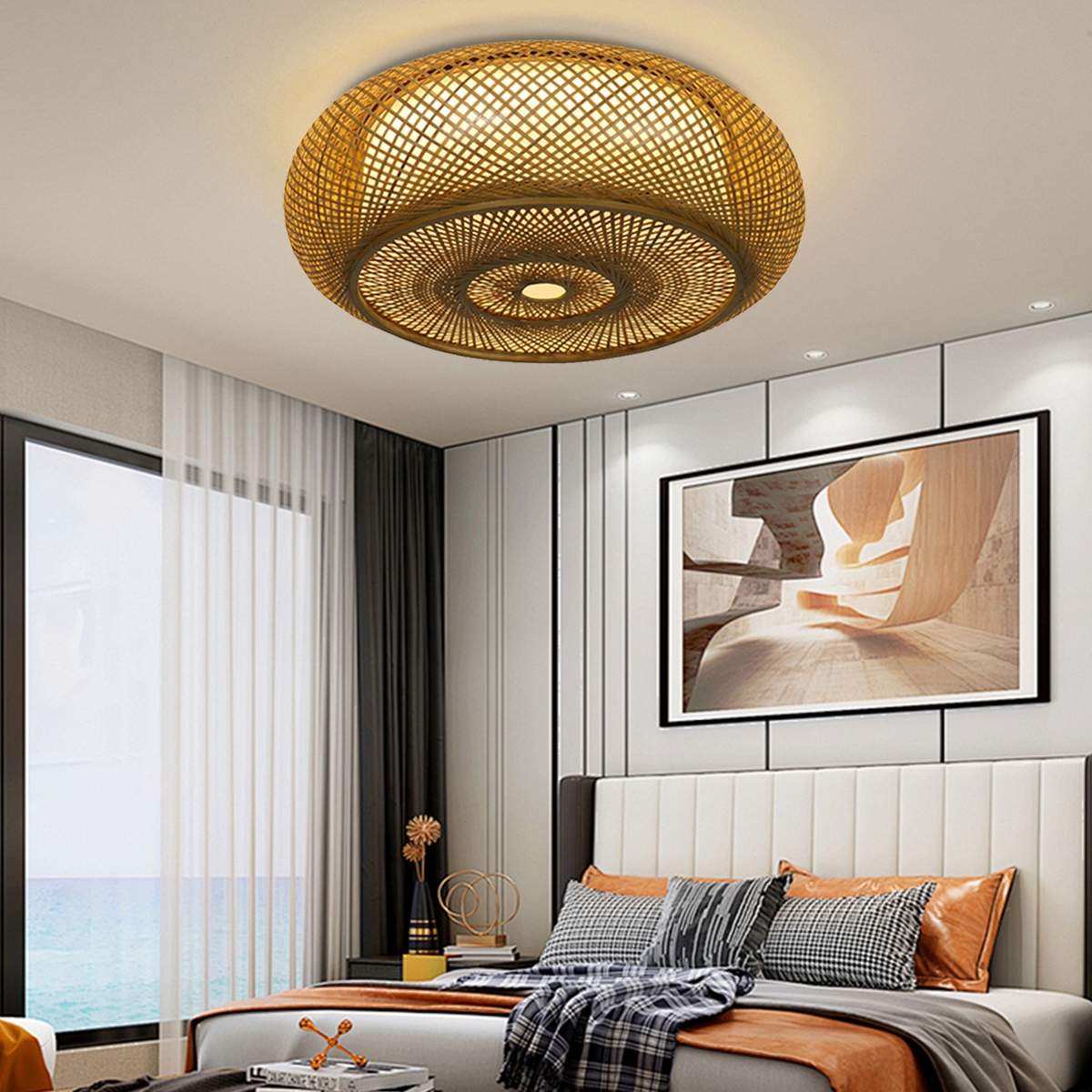 Handcrafted Zen Bamboo Weave LED Ceiling Light