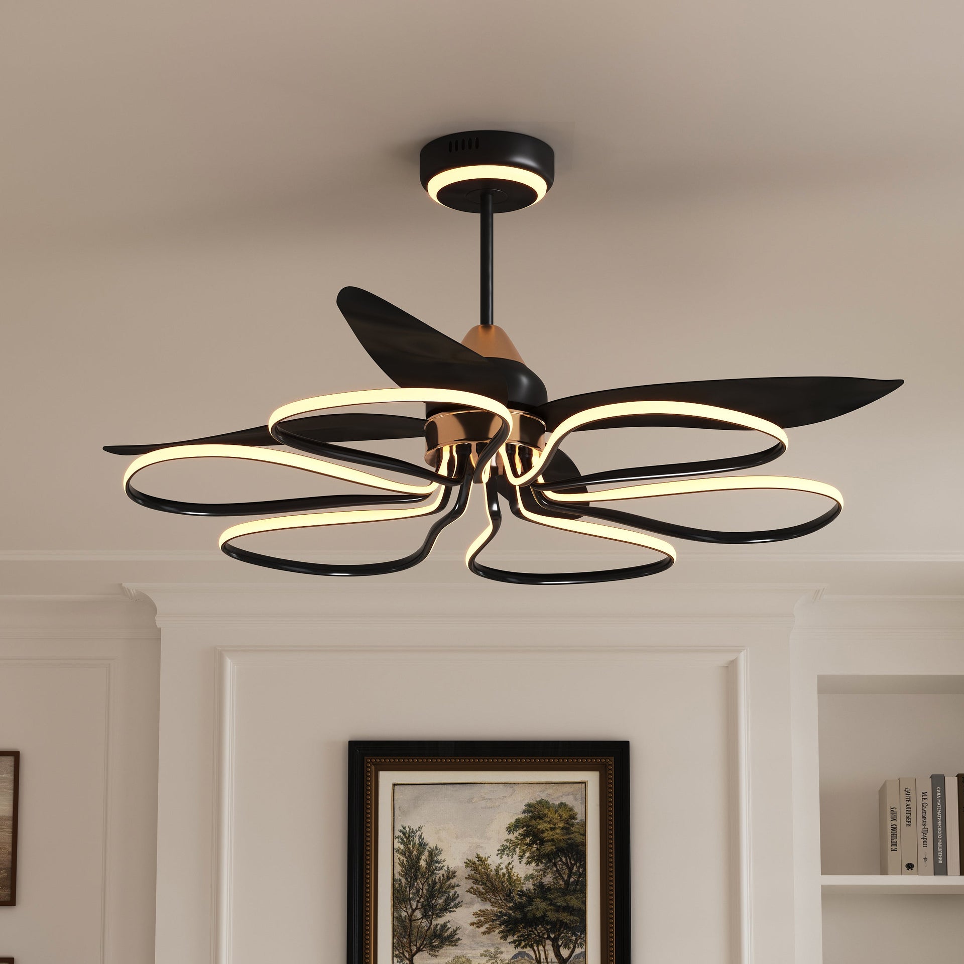 36 inch Modern Petal LED Ceiling Fan Light 6 Speed Remote Control