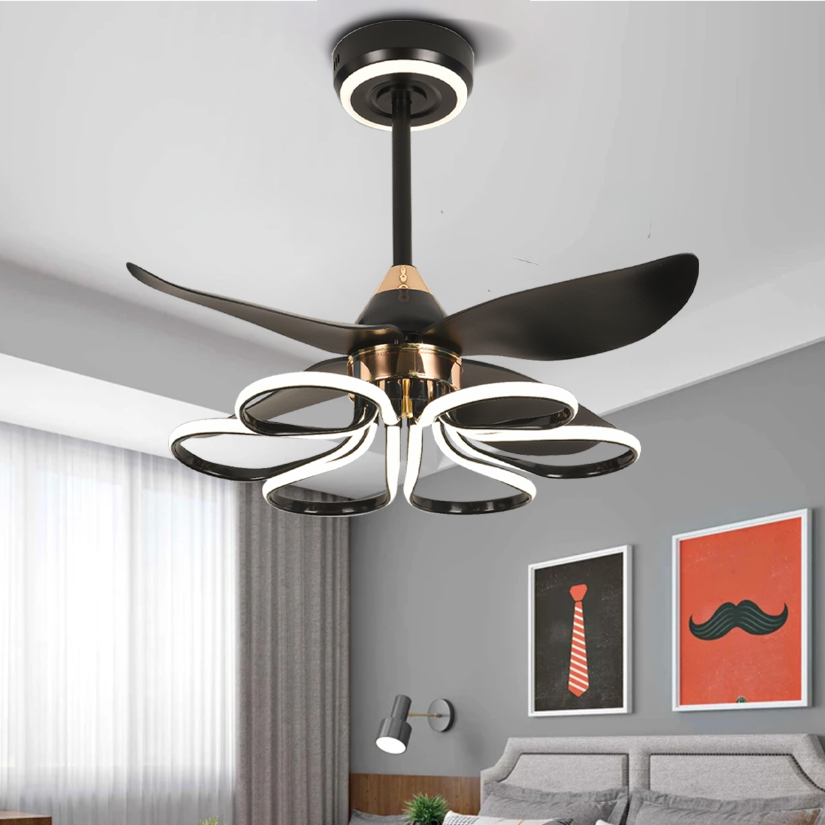 Contemporary Black Aluminum Ceiling Fan Light for Living Rooms