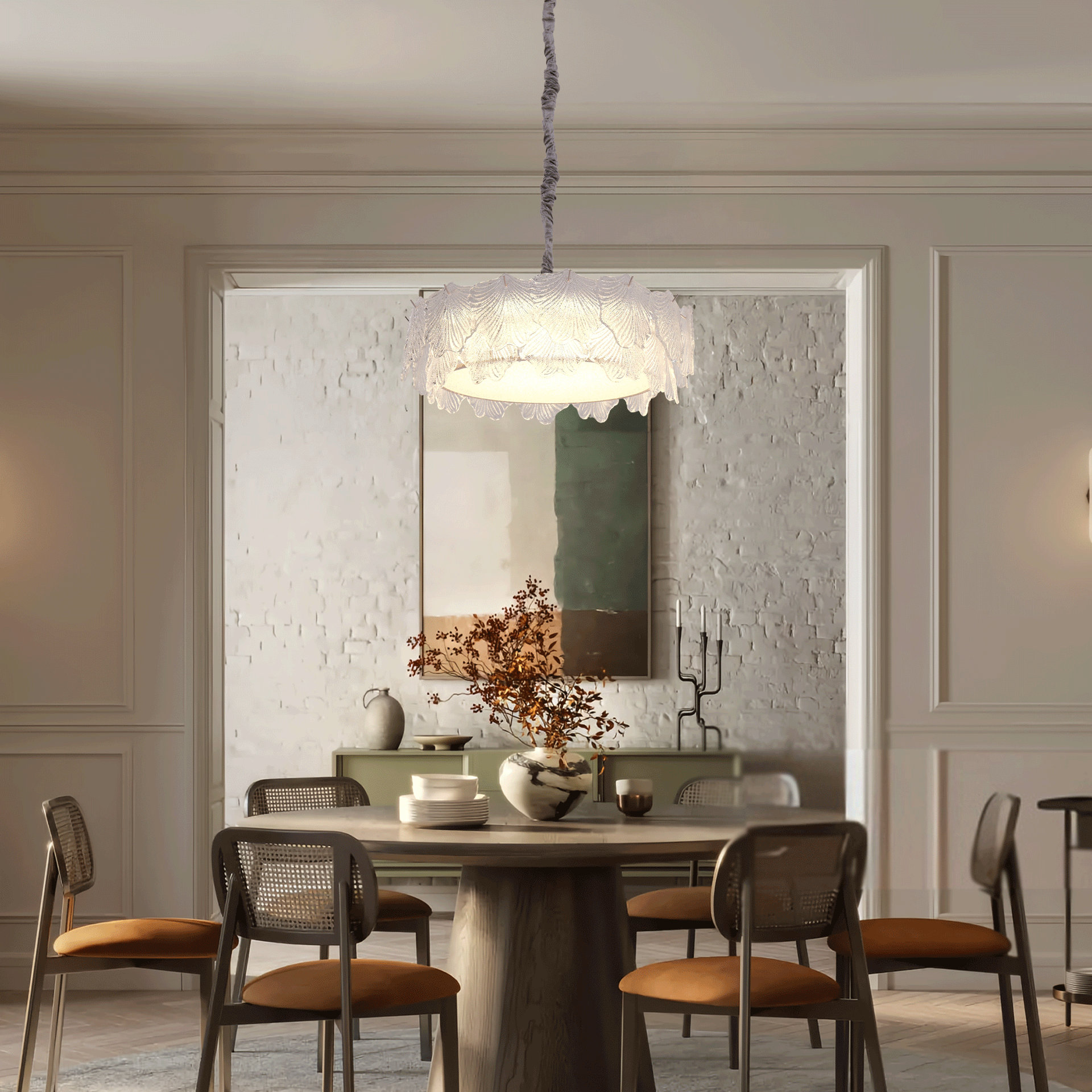 Arvia Modern Vintage Leaf Glass Pendant Light Metal Frame Living Room