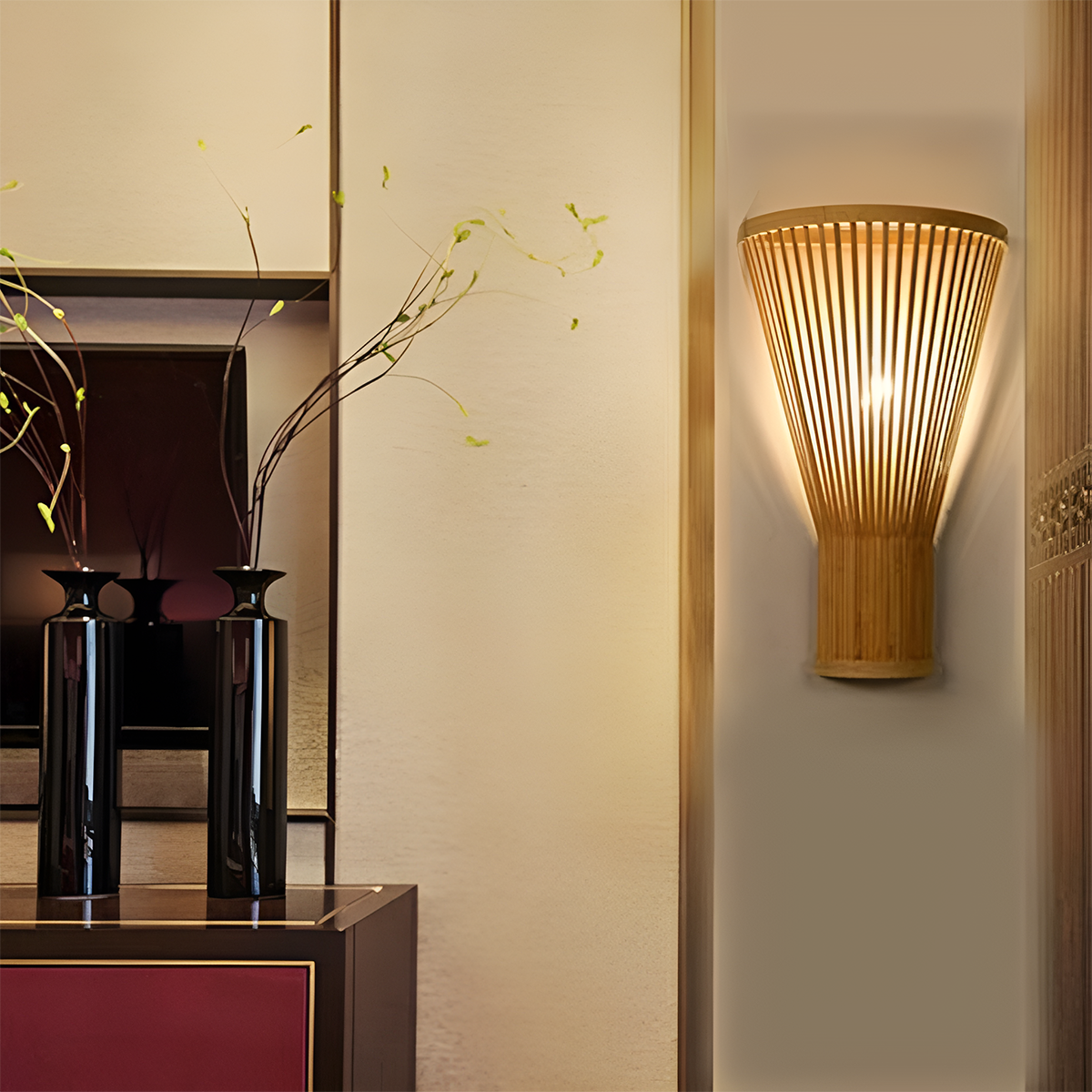 High-Quality Bamboo Craft Vase-Shaped LED Wall Light