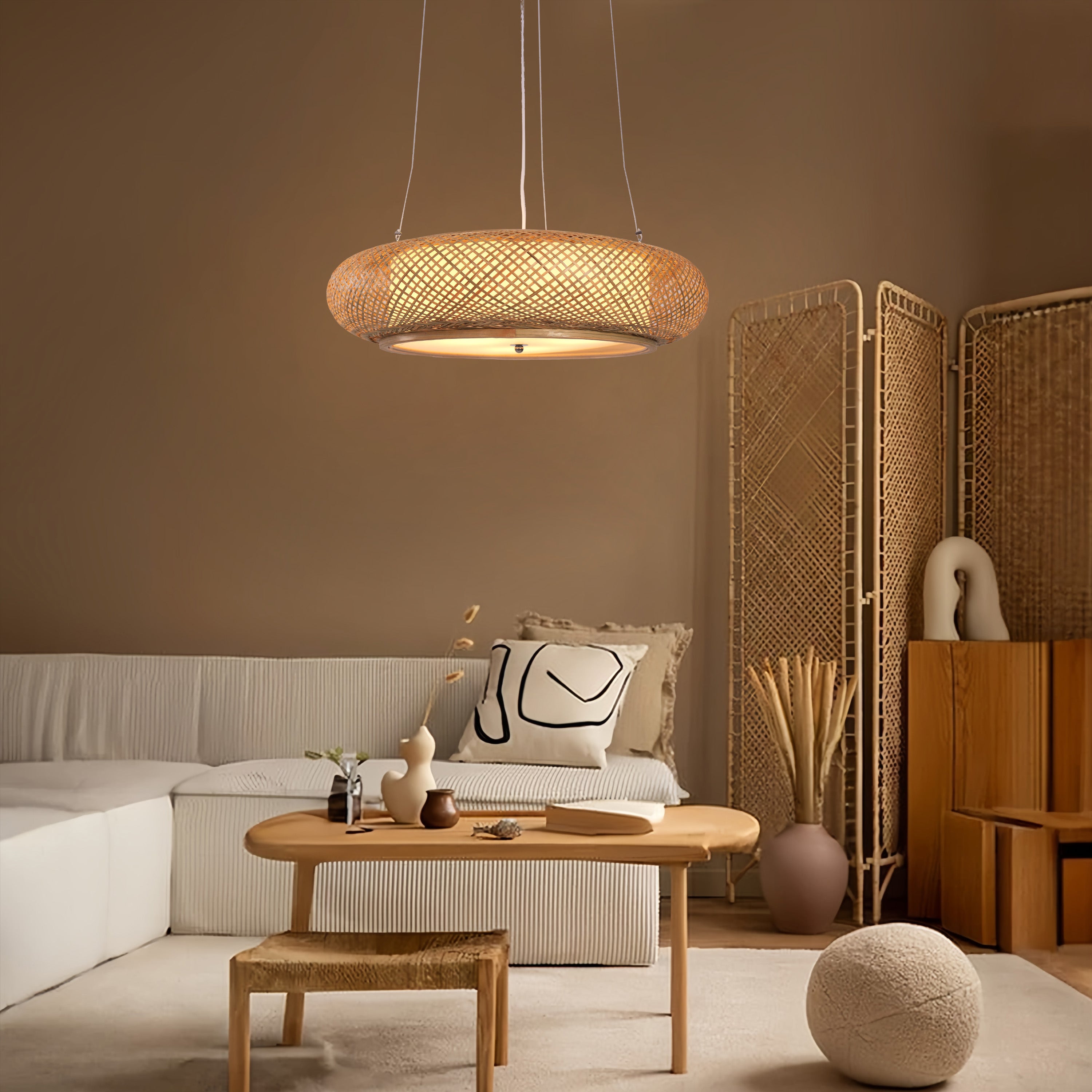 Handwoven Rattan Pendant Light for Kitchen Island or Living Room