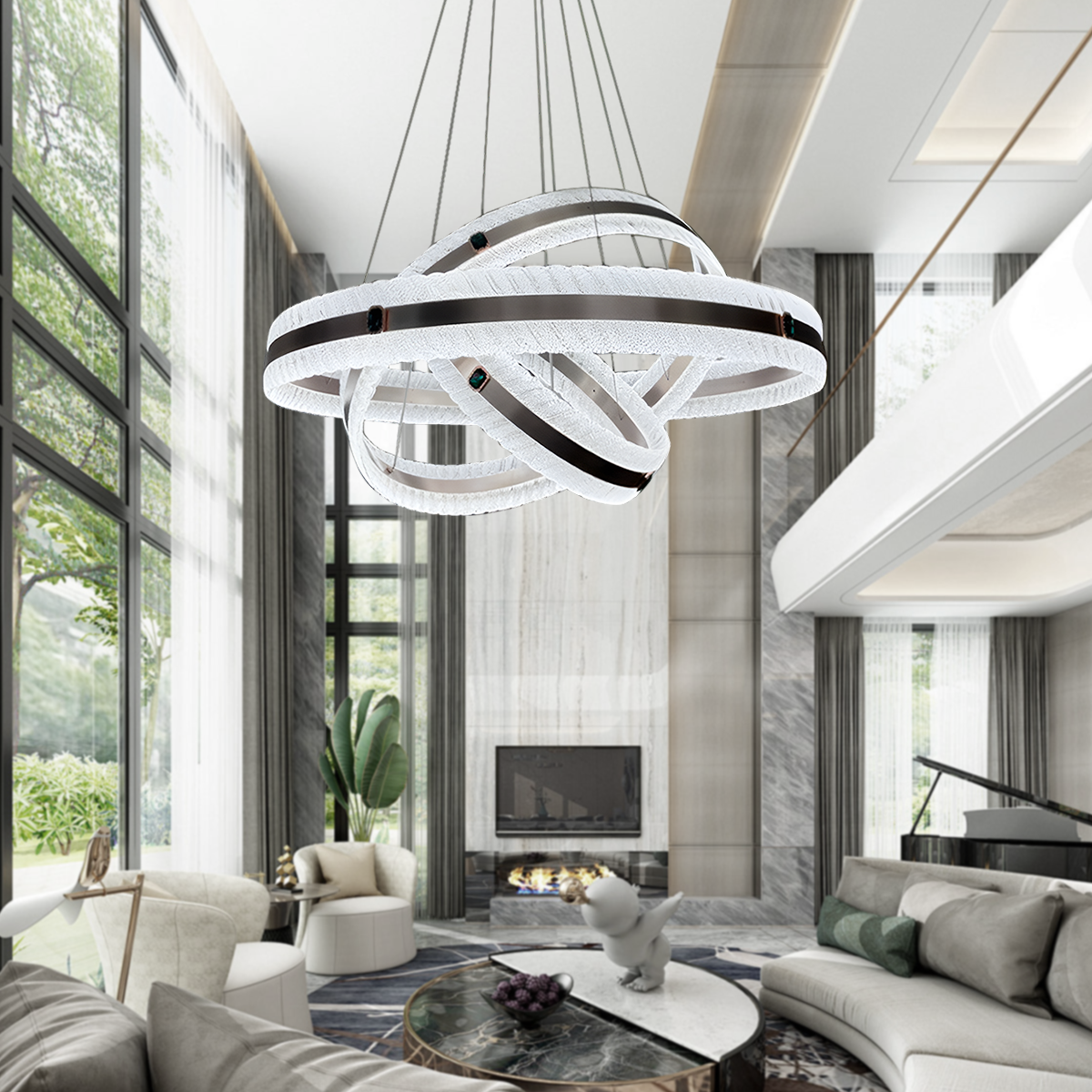 Elegant Gold Interwoven Ring Pendant Light