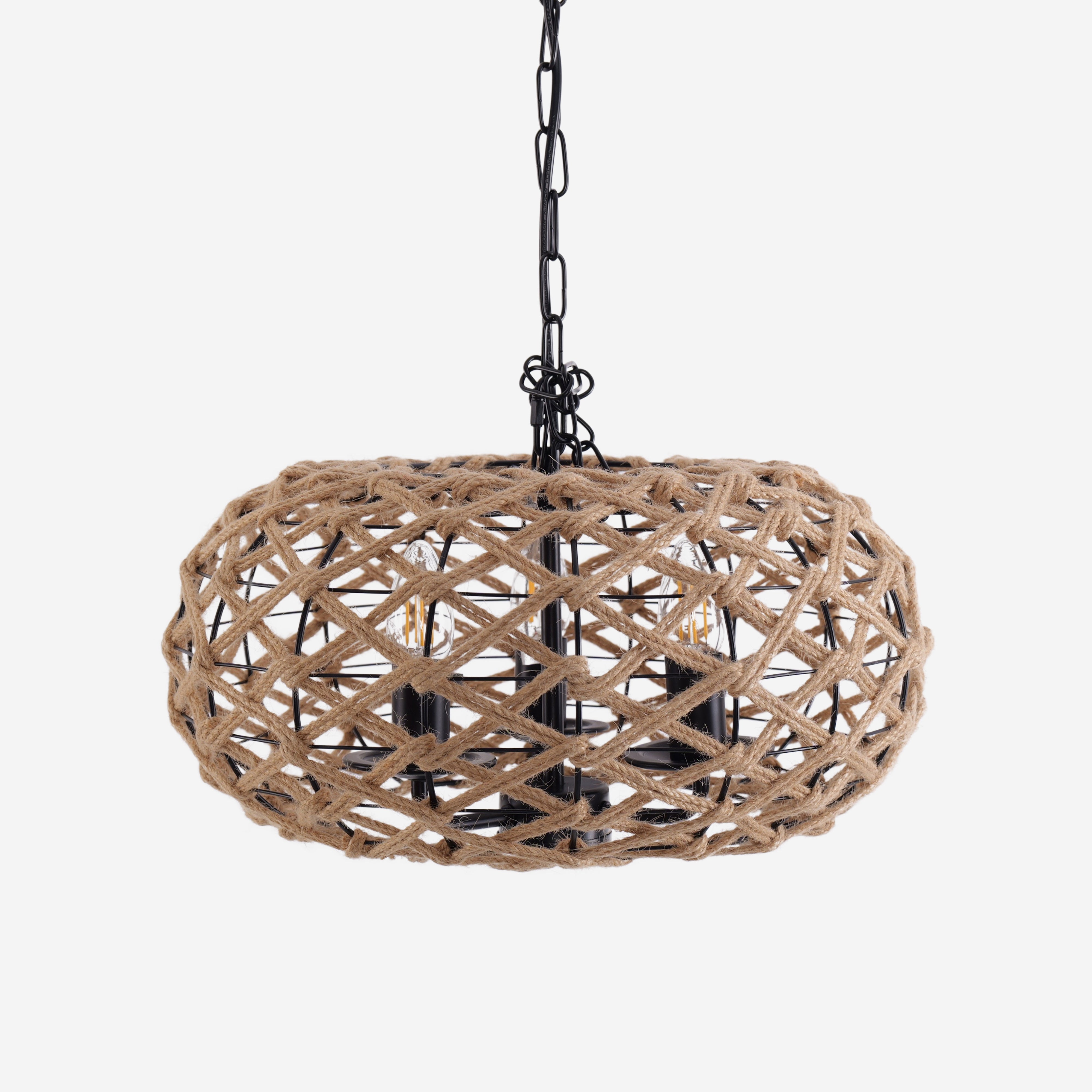 Rustic Hemp Rope and Iron Globe Pendant Light for Living Spaces