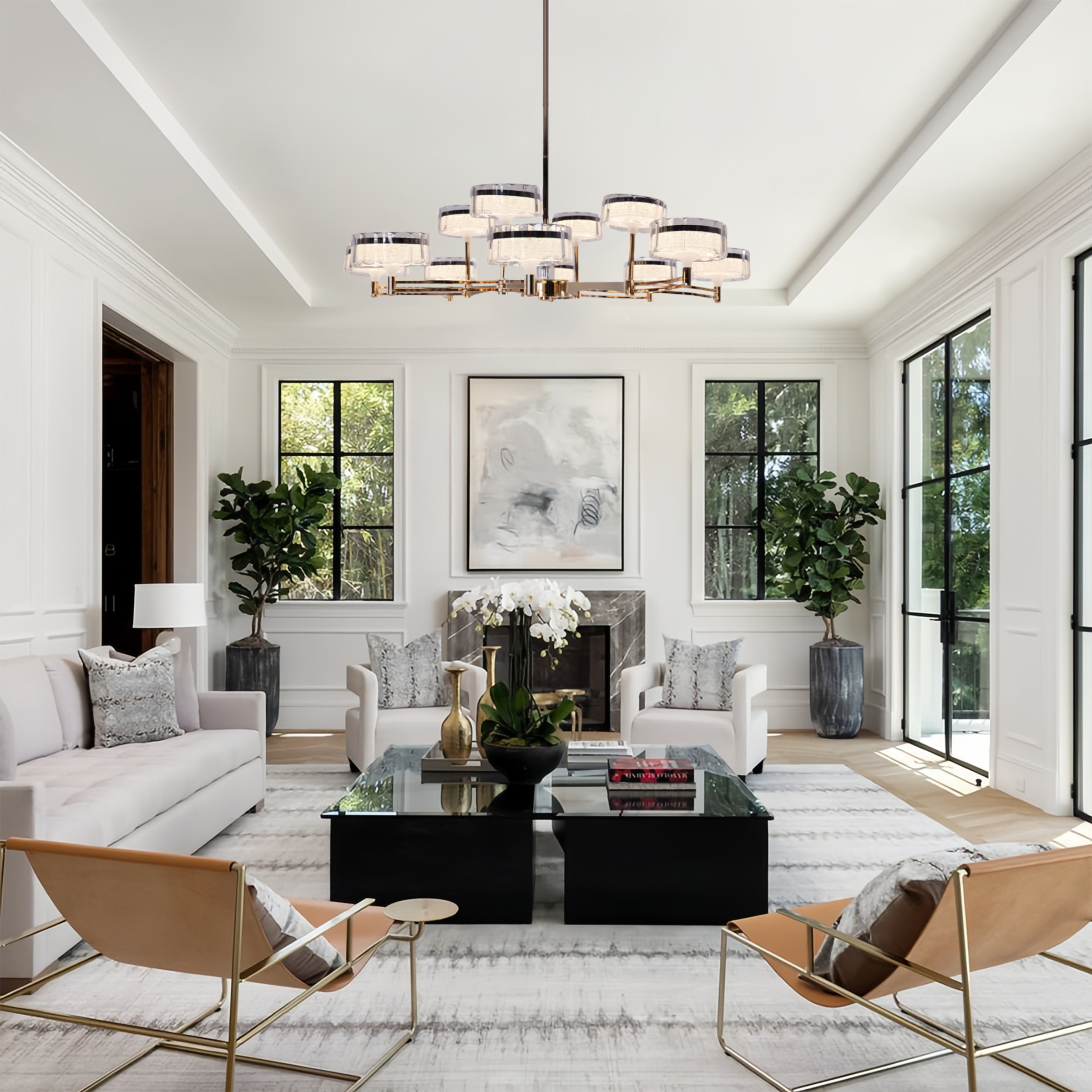 Luxury Metal Chandelier Tri-Colour Living Room Pendant Light