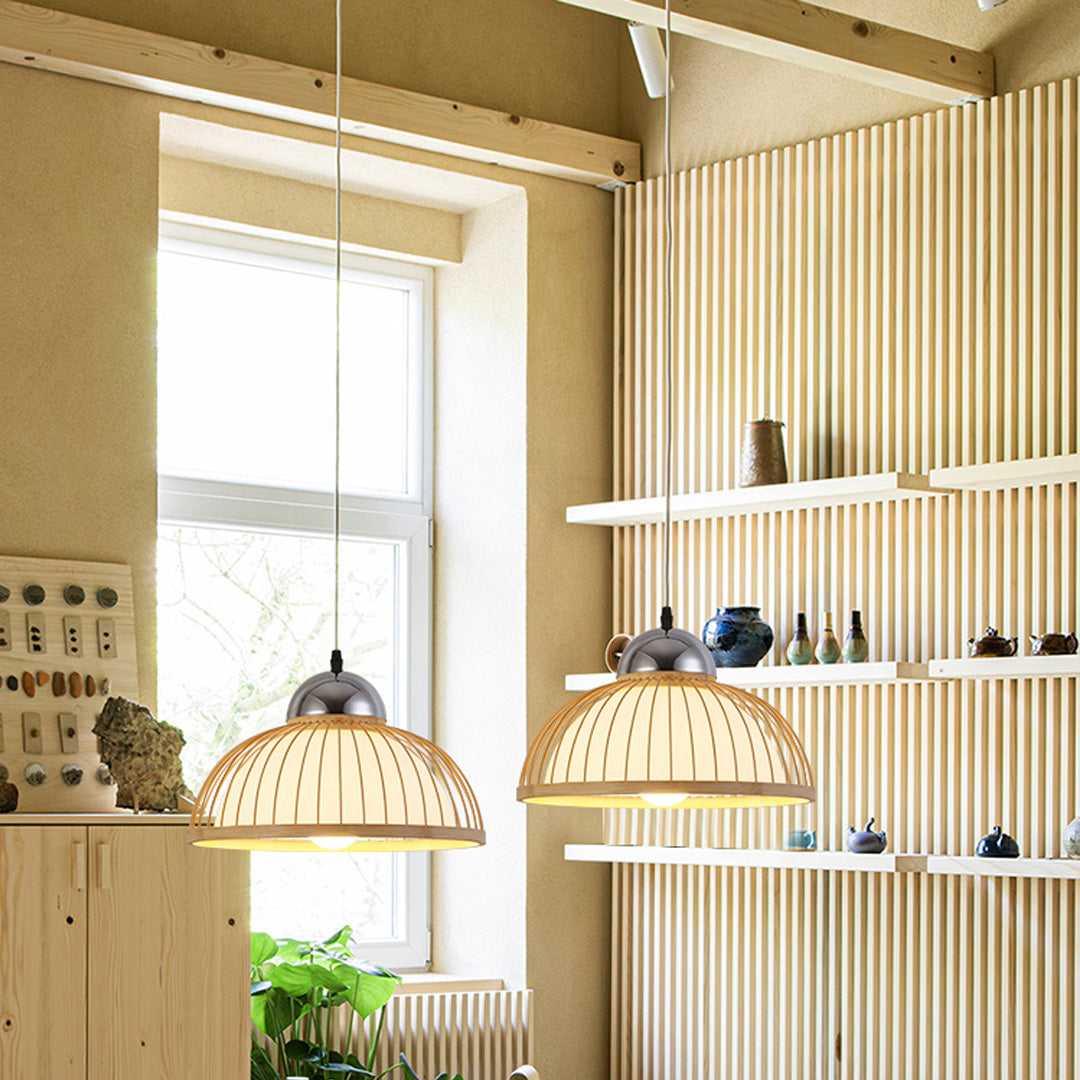 Bamboo Woven Lid Simple Dining Room Pendant Light