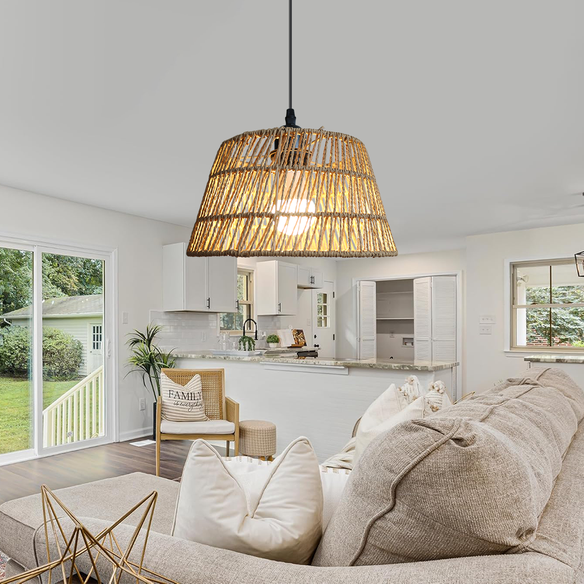 Handcrafted Warm Rustic Paper Rope Pendant Light