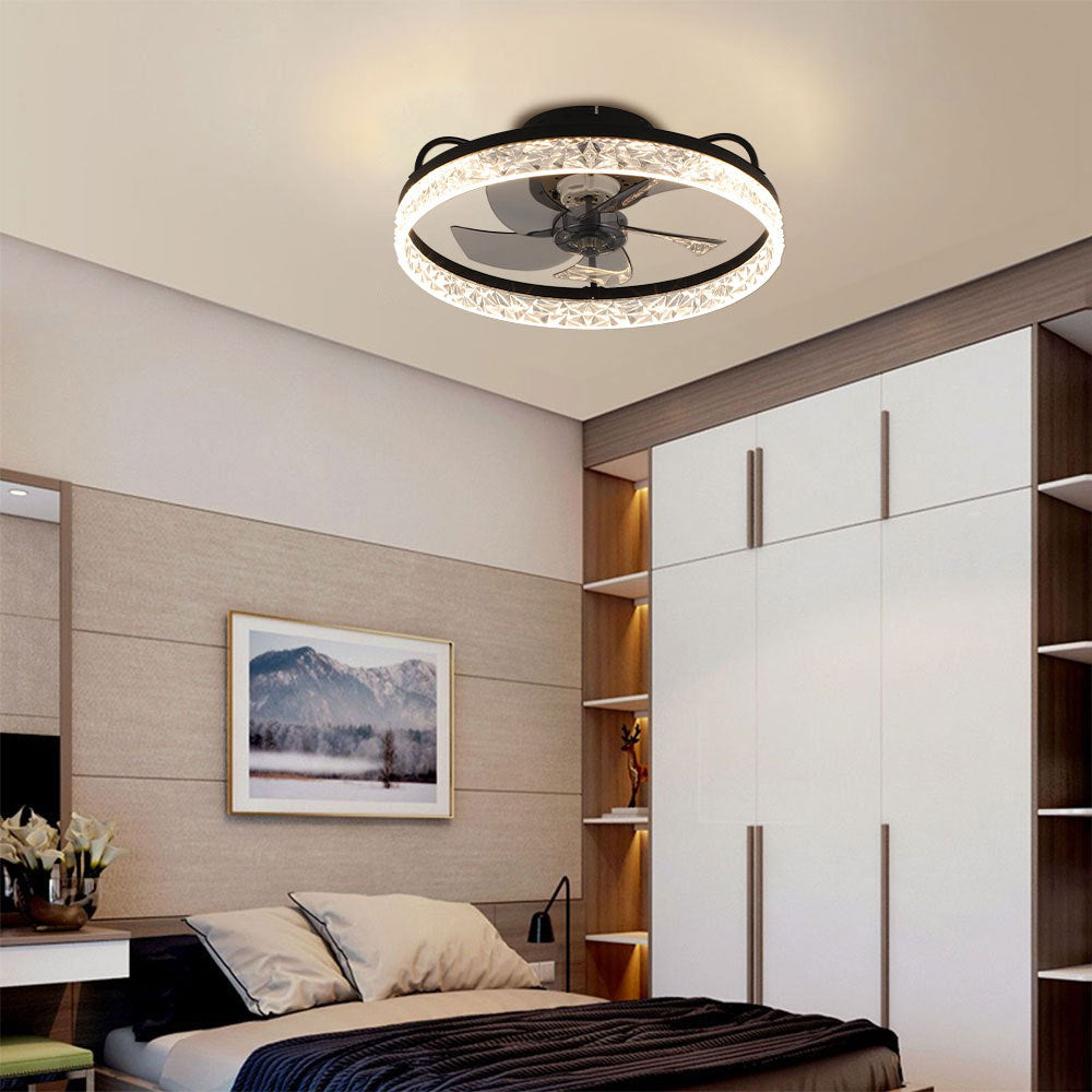 Contemporary Round Crystal Ceiling Fan with Light