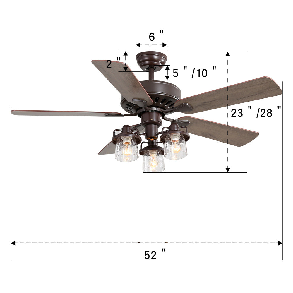 Wooden Ceiling Fan With 3 Head Lights & Remote