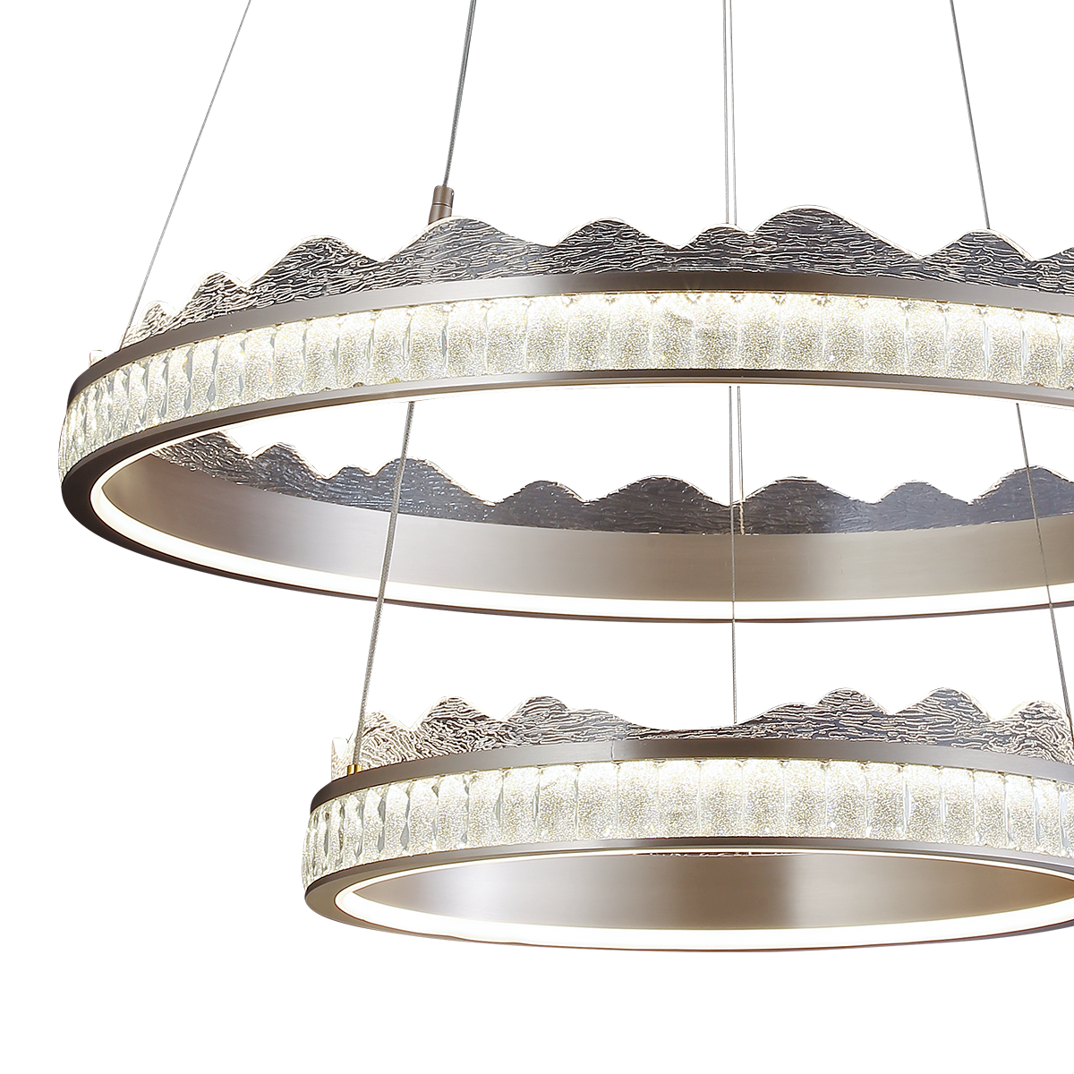 Golden Crystal Dual-Ring LED Pendant Light in Modern Aluminum Design