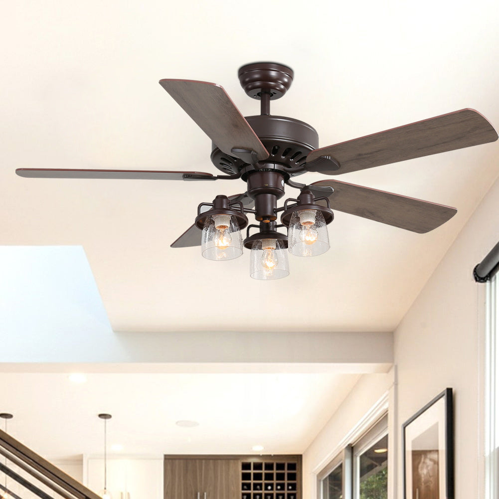 Wooden Ceiling Fan With 3 Head Lights & Remote