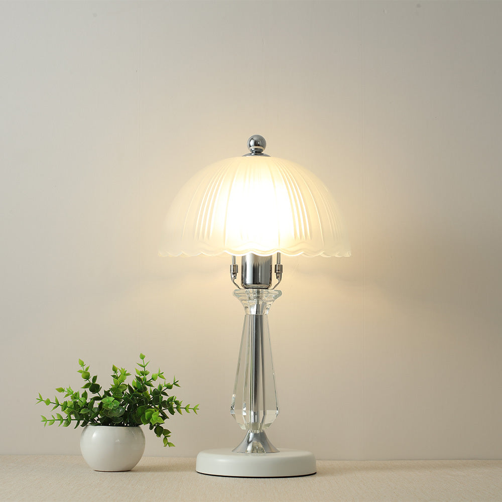 Crystal Table Lamp with Scalloped Lampshade