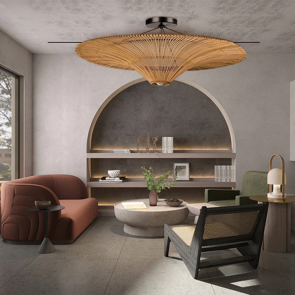 Flying Saucer-Shaped Rattan LED Ceiling Light