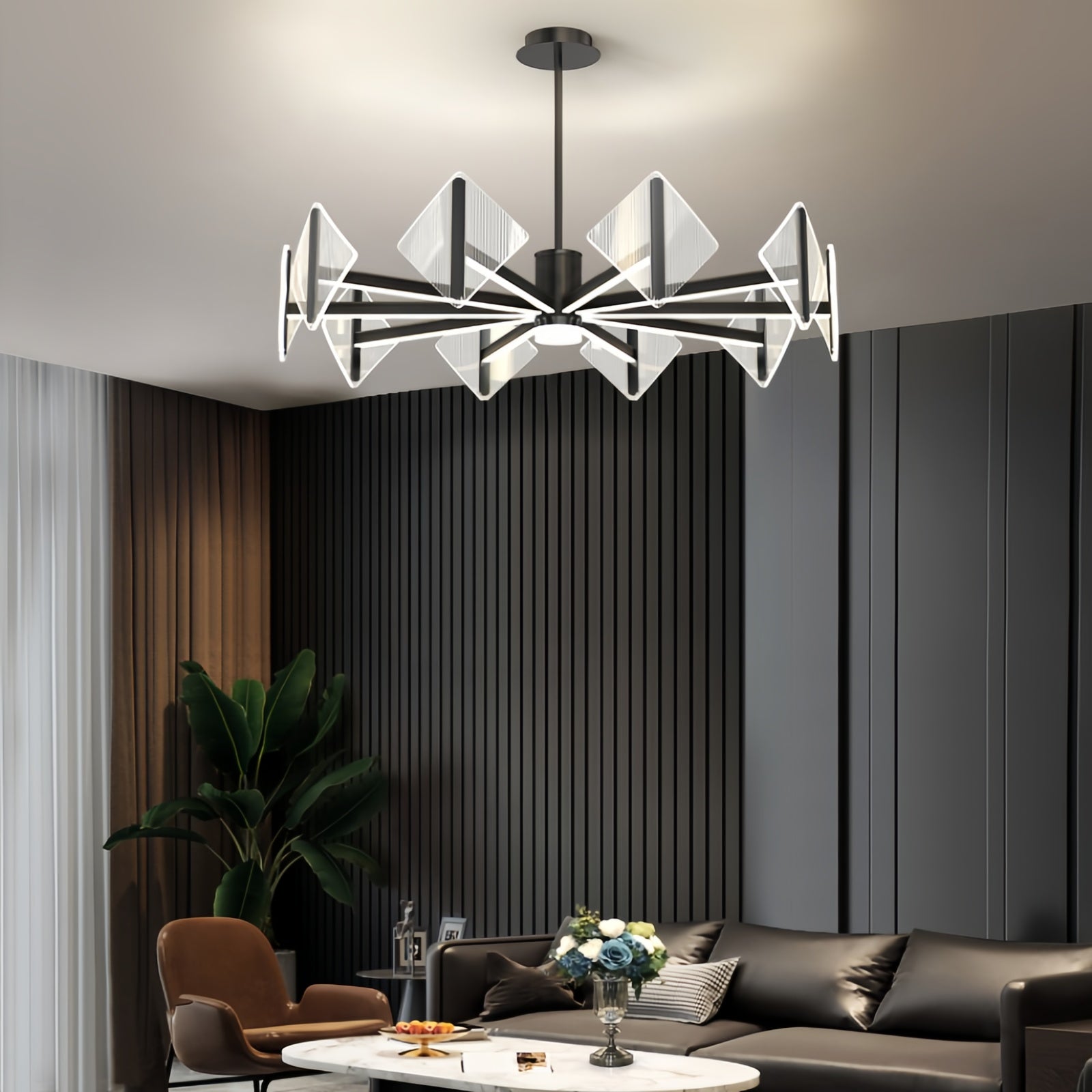 Acrylic Black Chandelier Fixture Modern Creative Hanging Light for Living Room Bedroom