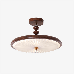 walnut pleated flush ceiling light mounted close to the ceiling