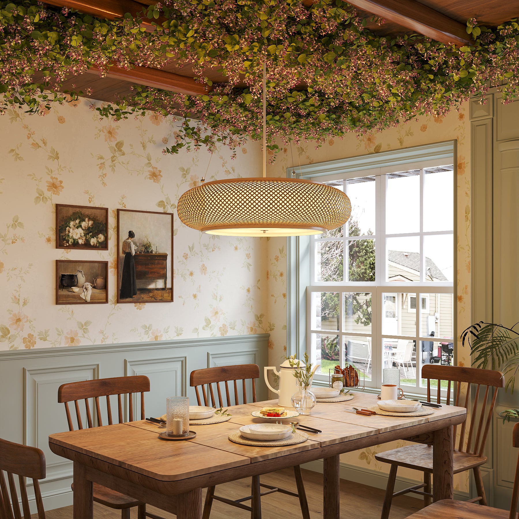 Lutta-Handwoven Rattan Pendant Light for Kitchen Island or Living Room